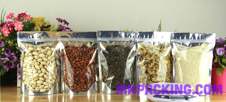 ถุงเมทัลไลท์ หน้าใส หลังฟอยล์ ซิปล็อค ตั้งได้ ขนาด 15*22+4 ซม.