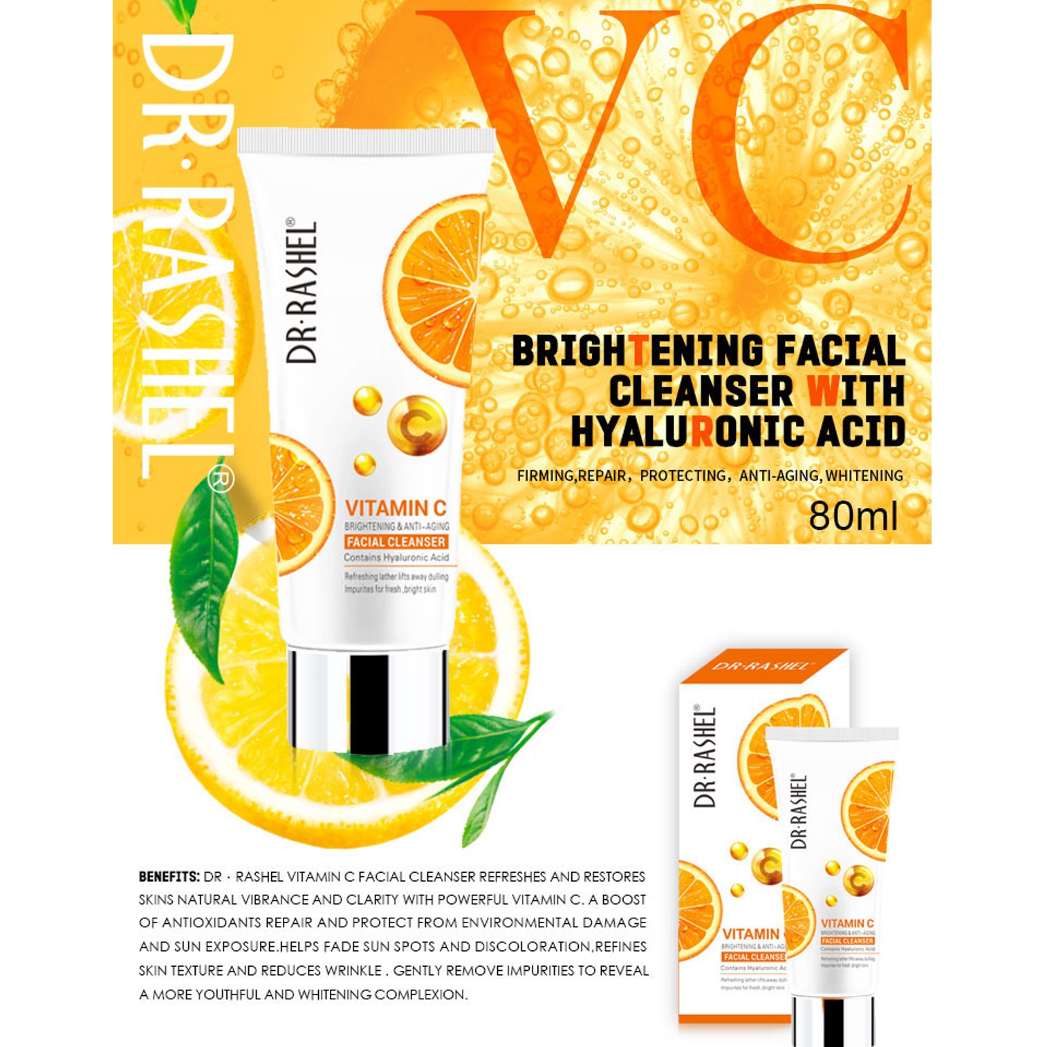 Dr. Rashel Vitamin C Brightening & Anti-Aging Facial Cleanser 80g คลีนเซอร์ทำความสะอาดผิวหน้าสูตรวิตามินซีเพื่อผิวหน้าสะอาดกระจ่างใส
