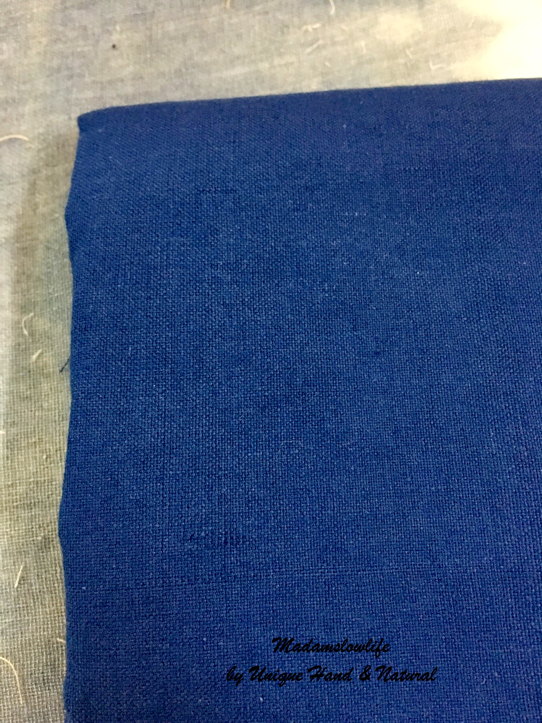 ผ้าฝ้ายทอมือ 1หลา สีน้ำเงิน Cotton Fabric Hand Weaved Blue 71cm Hand made