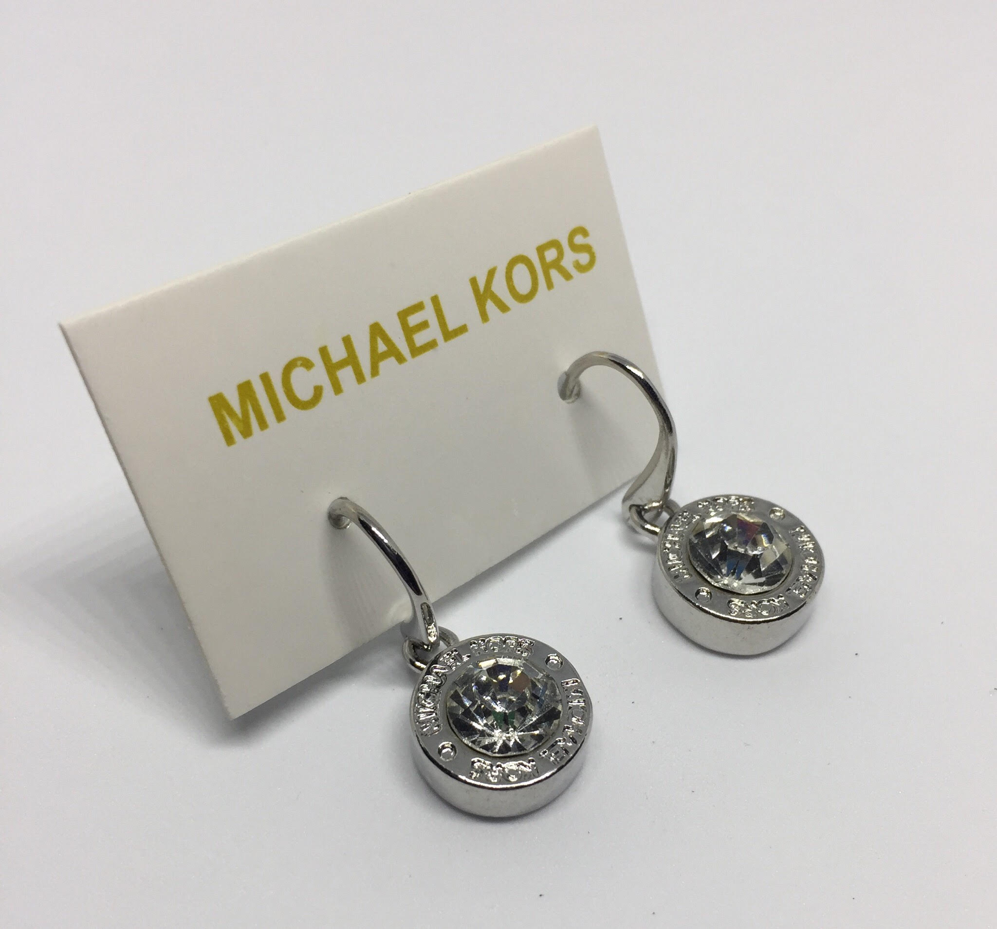 MK Brilliance Logo Drop Earrings-Silver