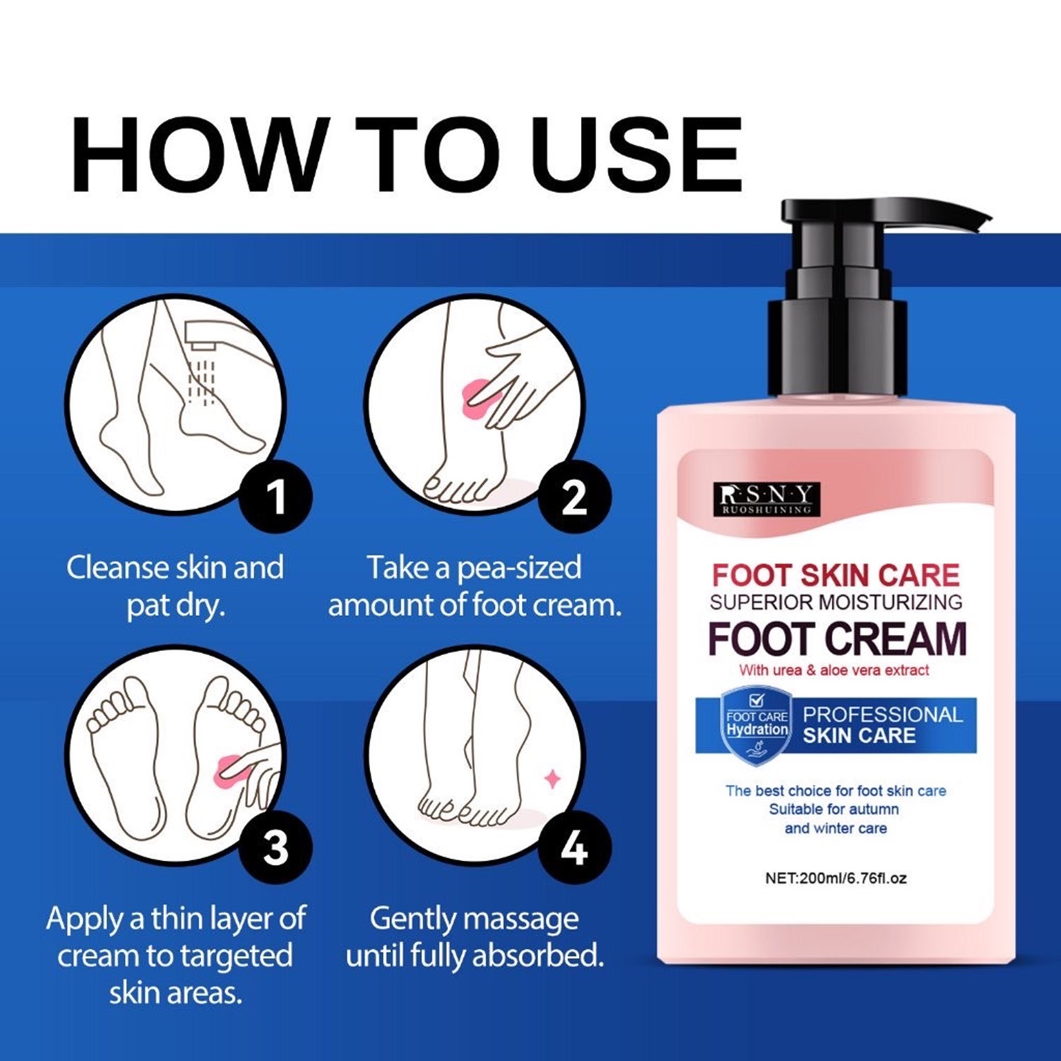 RSNY Foot Skin Care Superior Moisturizing Foot Cream 200ml ผลิตภัณฑ์บำรุงเท้าสูตรพิเศษเพื่อผิวเท้าแลดูสุขภาพดีริ้วรอยจางลงผิวเนียนนุ่มกระชับอ่อนกว่าวัย