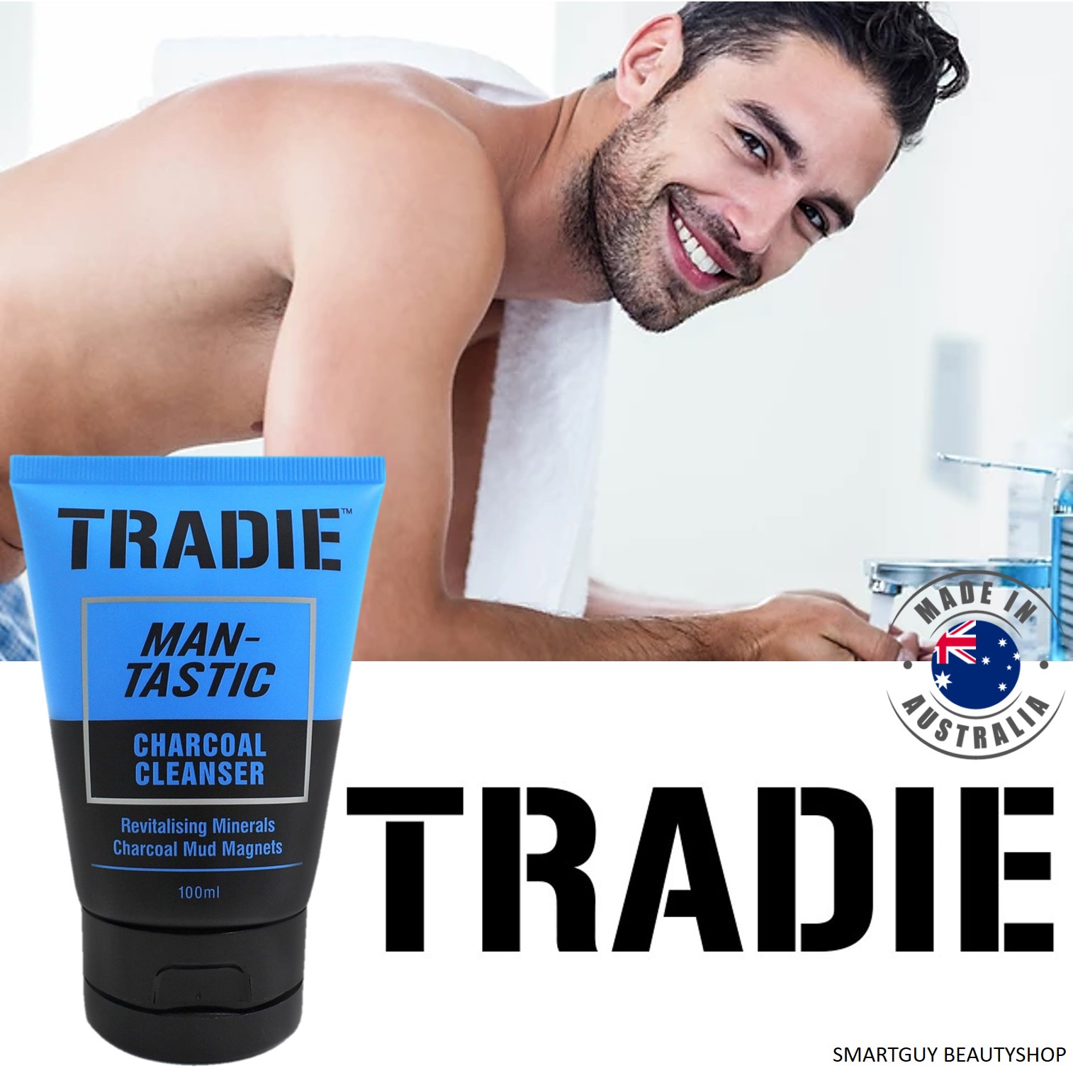 TRADIE Man Tastic Charcoal Cleanser 100ml ผลิตภัณฑ์ทำความสะอาดผิวหน้าผู้ชายสูตรชาโคลจากต่างประเทศ