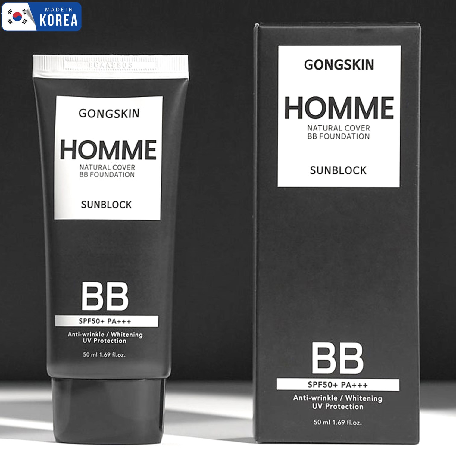 GONGSKIN HOMME Natural Cover BB Foundation SUN BLOCK SPF50+ PA+++ 50ml ครีมรองพื้นกันแดดเนื้อบางเบาสำหรับผู้ชายสินค้านำเข้าจากเกาหลีของแท้พร้อมส่ง