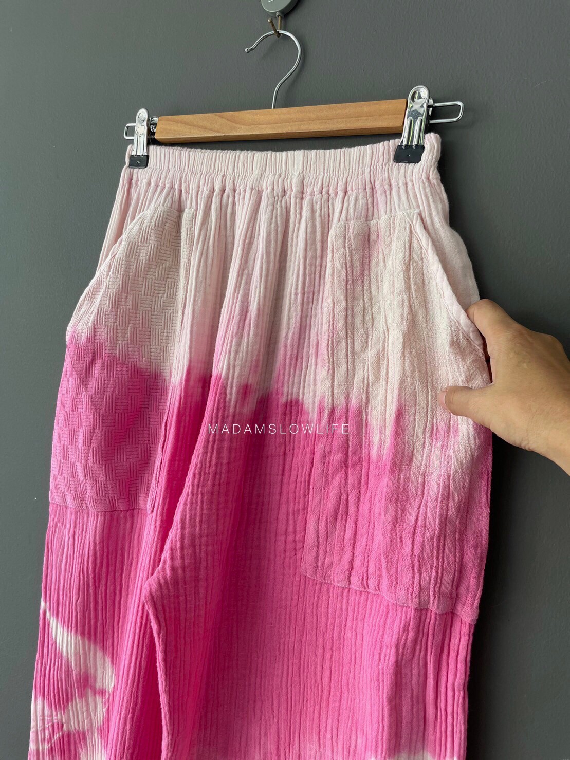 กางเกงขายาว มัดย้อมสีชมพูปลอดสารพิษ ฟรีไซต์