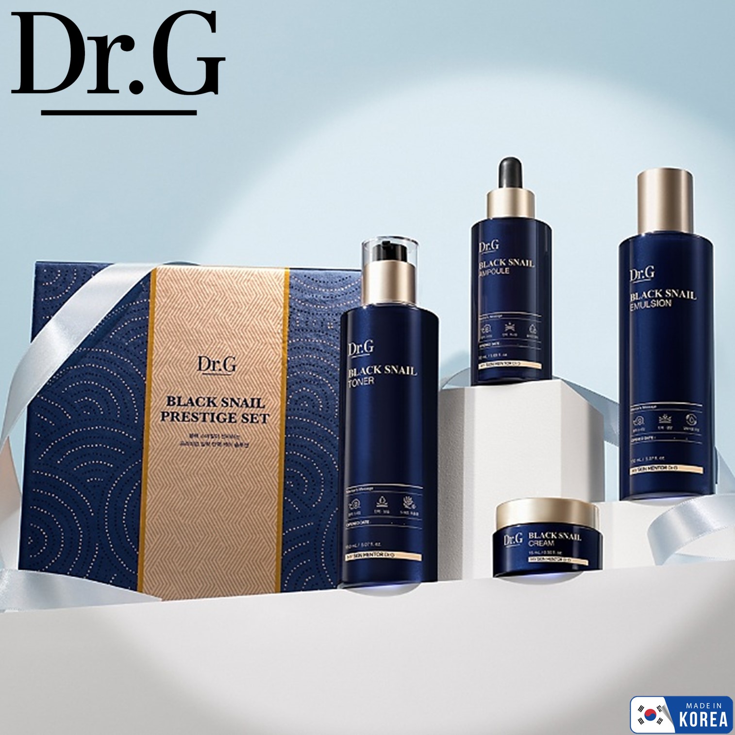 Dr.G Black Snail Prestige Toner+Emulsion+Ampoule+Cream Set ชุดผลิตภัณฑ์ดูแลผิวหน้าสูตรพรีเมี่ยมจากสารสกัดเมือกหอยทากเกาหลีของแท้พร้อมส่ง