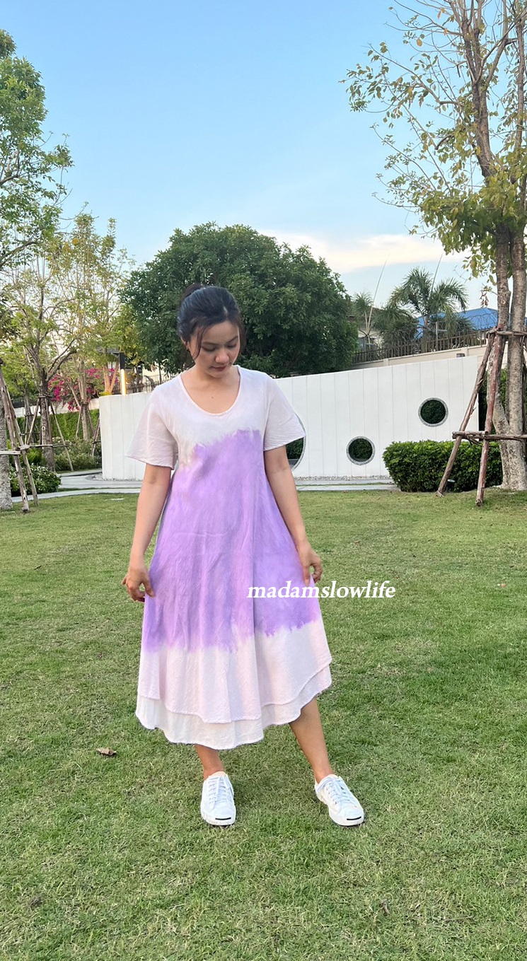 เดรสมัดย้อมผ้าคอตตอนนุ่มสวมใส่สบาย อก34-38 นิ้ว