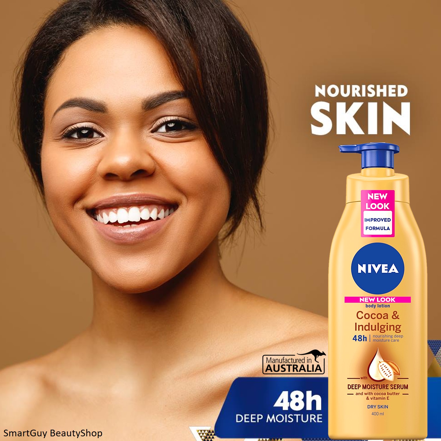 Nivea Cocoa&Indulging Deep Moisture Serum Body Lotion 400ml โลชั่นบำรุงผิวกายสูตรพิเศษเพื่อผิวชุ่มชื้นสุขภาพดีสินค้านำเข้าจากออสเตรเลียพร้อมส่ง