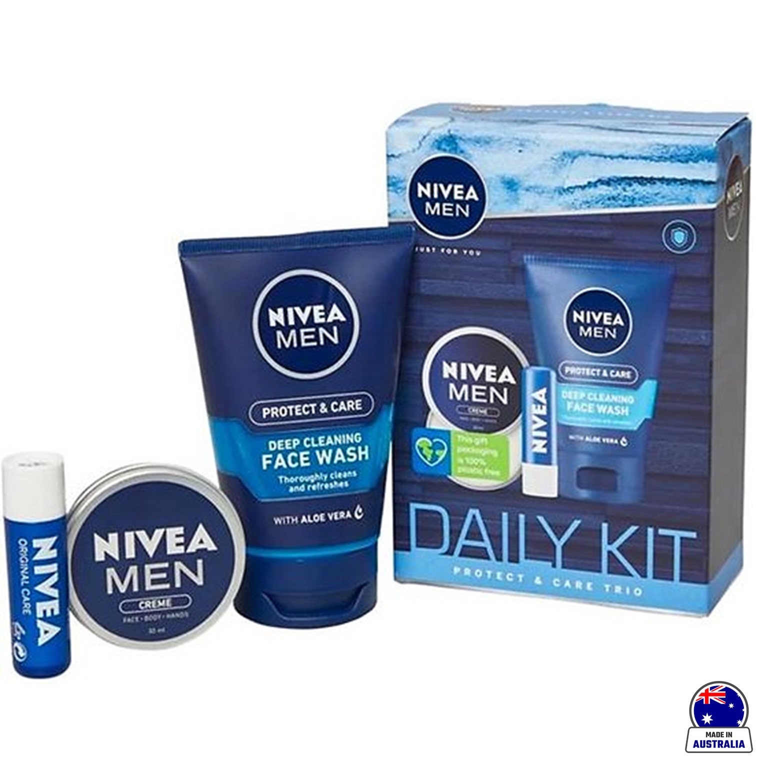 Nivea Men Daily Kit Protect&Care Trio 3 piece Gift Set face wash balm&creme ชุดผลิตภัณฑ์สกินแคร์ดูแลผิวหน้าผู้ชายสูตรพิเศษจากนีเวียเม็นสินค้านำเข้าจากออสเตรเลีย