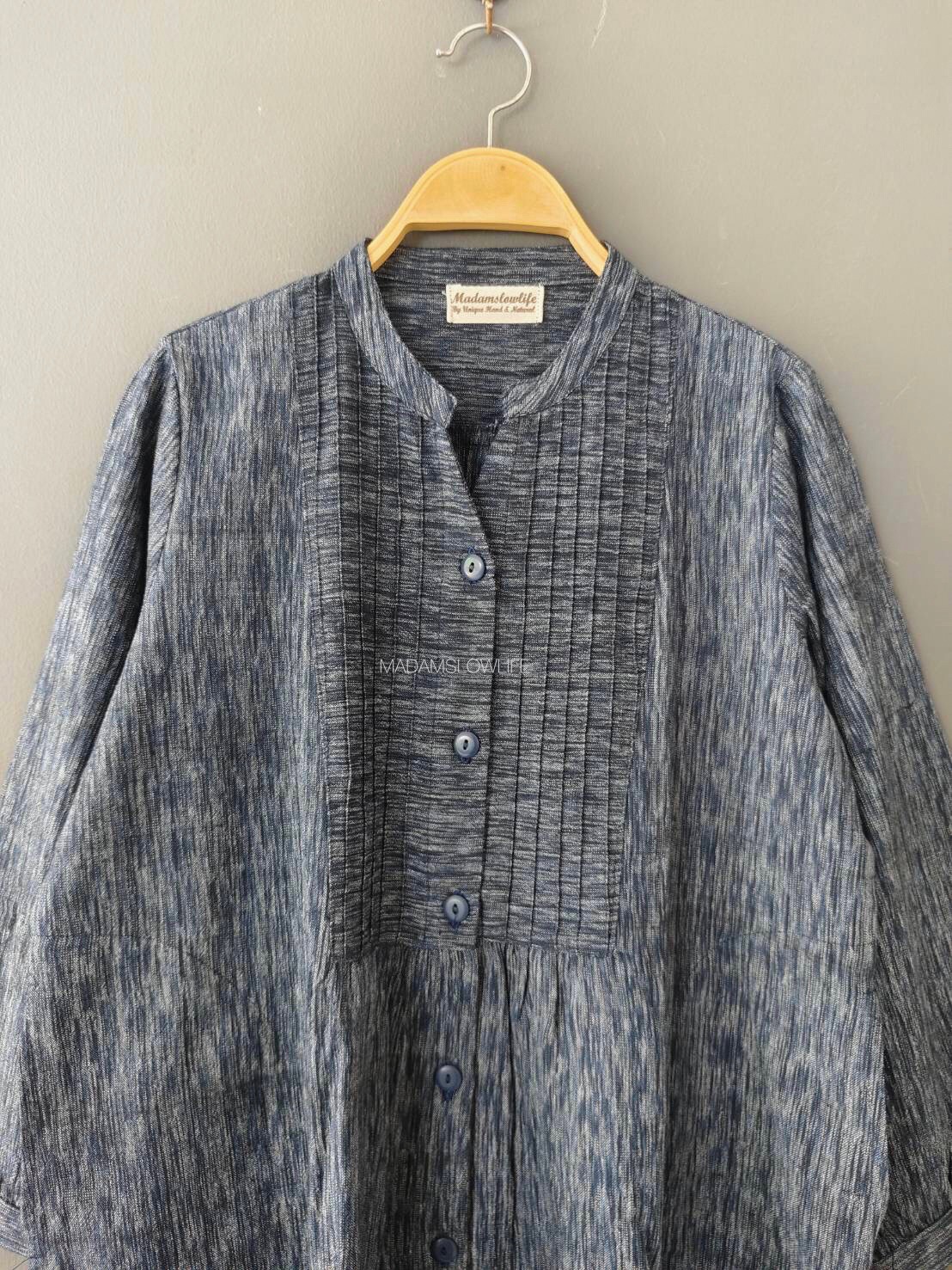 เดรสคอจีน Size F เสื้อคอจีนกระดุมผ่าหน้า มีกระเป๋าทั้งสองข้างผ้าทอมือสวยงามลวดลายเป็นเอกลักษณ์