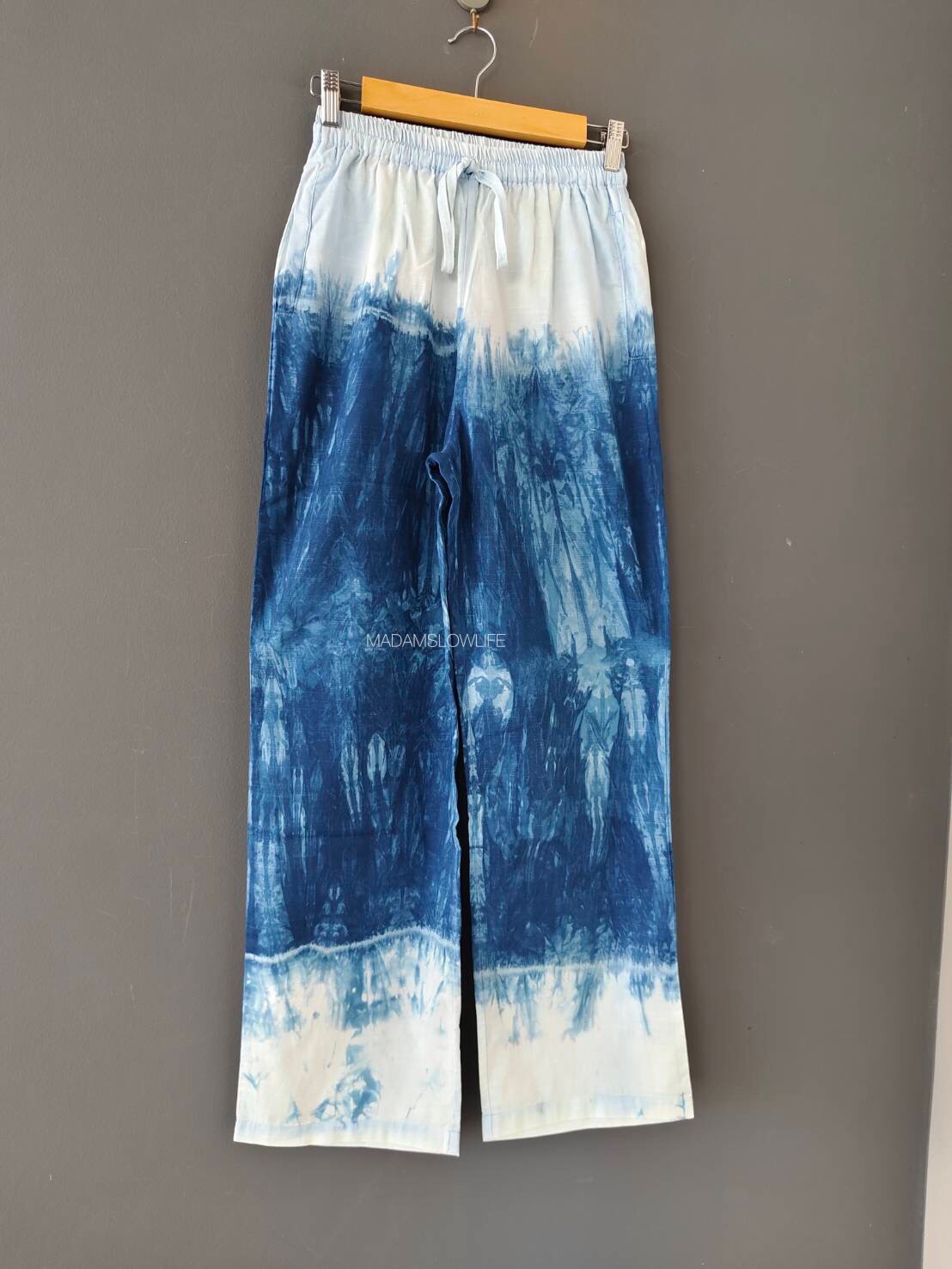 กางเกงขายาว มัดย้อมสีครามธรรมชาติ Size: S M L XL
