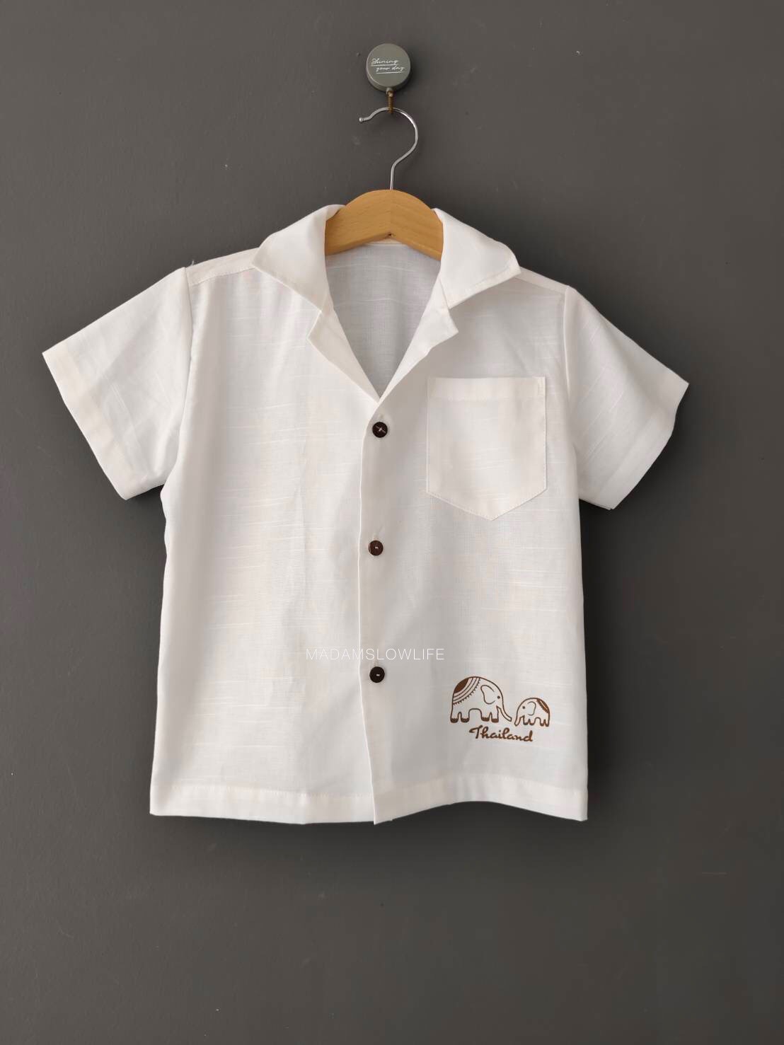 เสื้อฮาวายเด็ก พิมพ์ลายช้าง Size 100,110,120,130,140,150,160