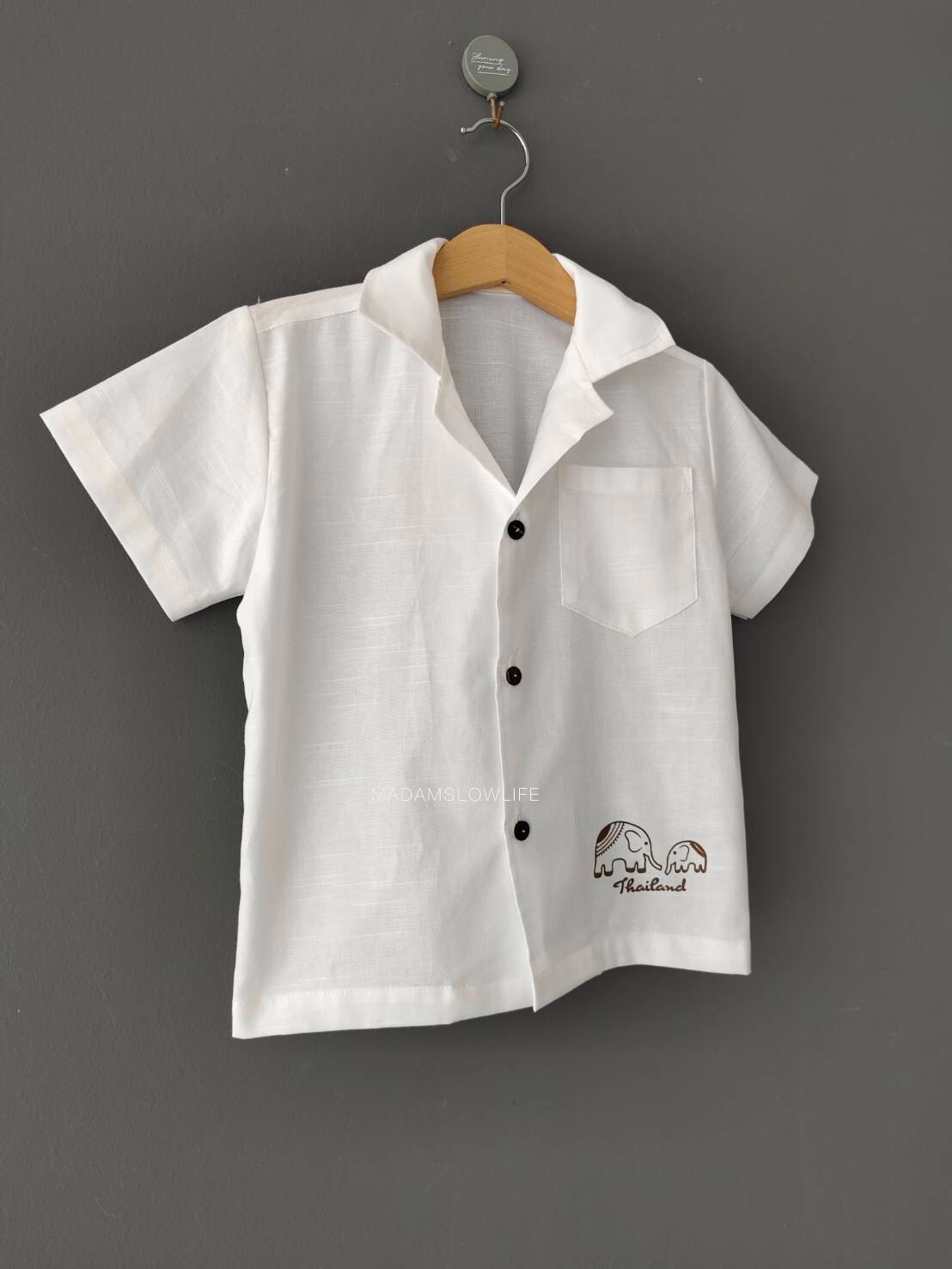 เสื้อฮาวายเด็ก พิมพ์ลายช้าง Size 100,110,120,130,140,150,160