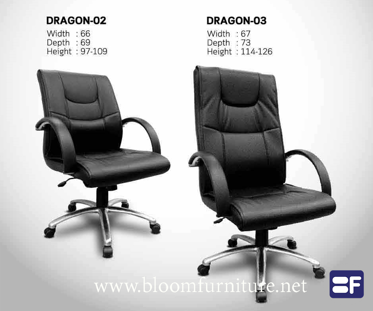 เก้าอี้สำนักงานพนักพิงสูงหุ้มหนัง ขาอลูมิเนียมปัดเงา Dragon