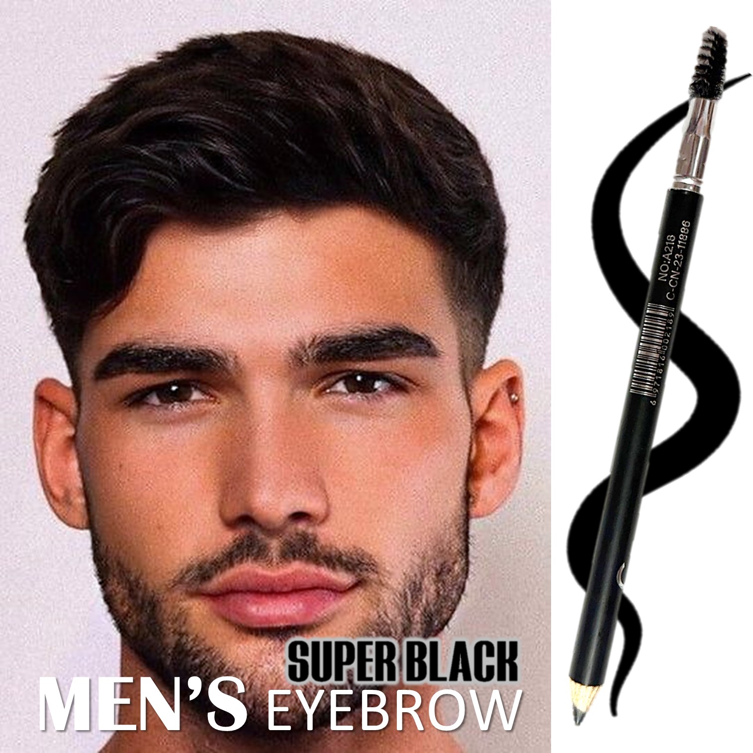 GR Eye&Lip Super Black Pencil AloeVera&Vitamin E ดินสอเขียนคิ้วผู้ชายสีดำธรรมชาติเนื้อบางเบาพิเศษพร้อมกบเหลาและหัวแปรงแต่งคิ้วดูดีเข้ารูป