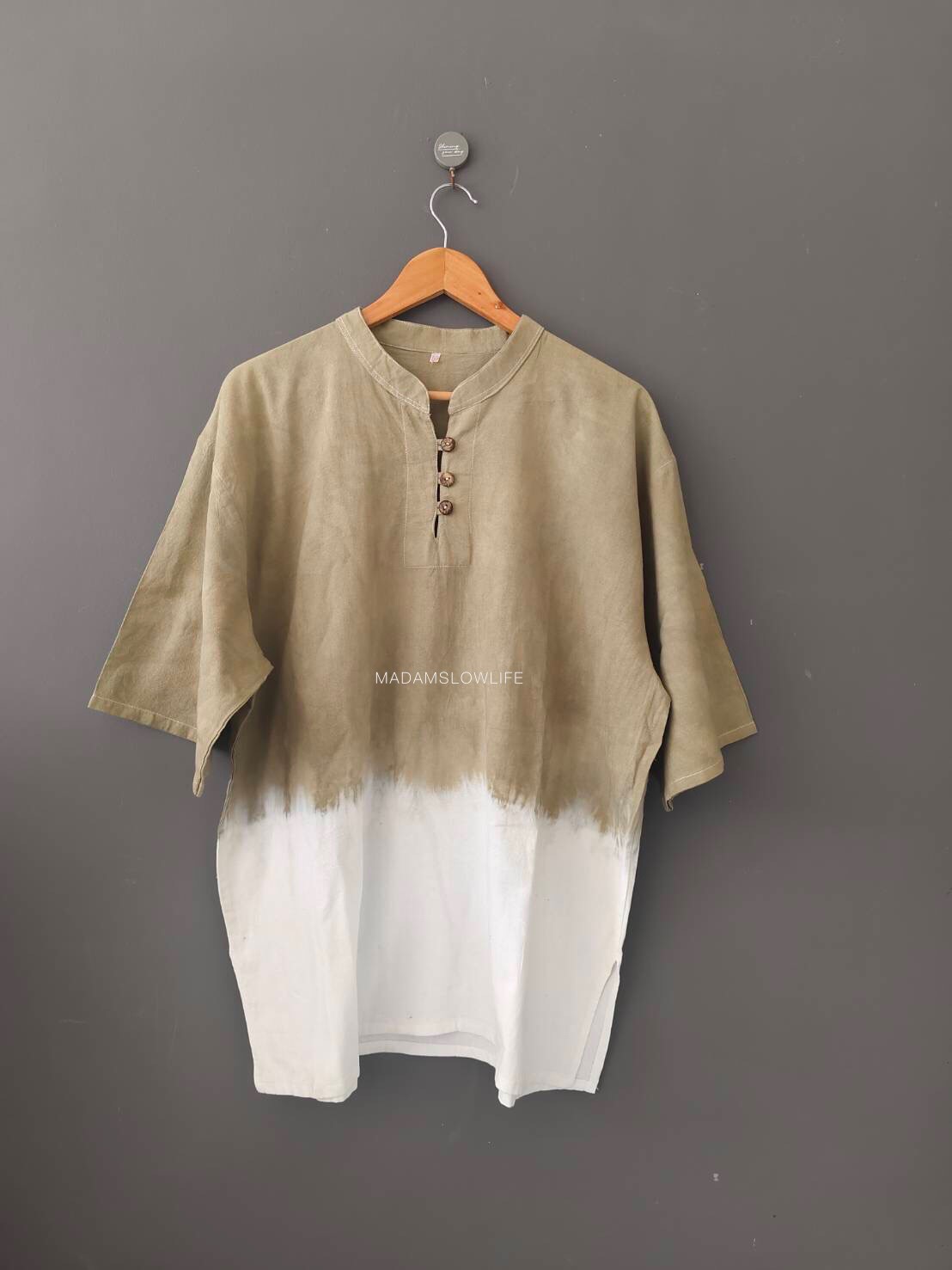 เสื้อคอจีนผู้ชายมัดย้อมสีเขียว Size:42" 44" 46" 48" 50"