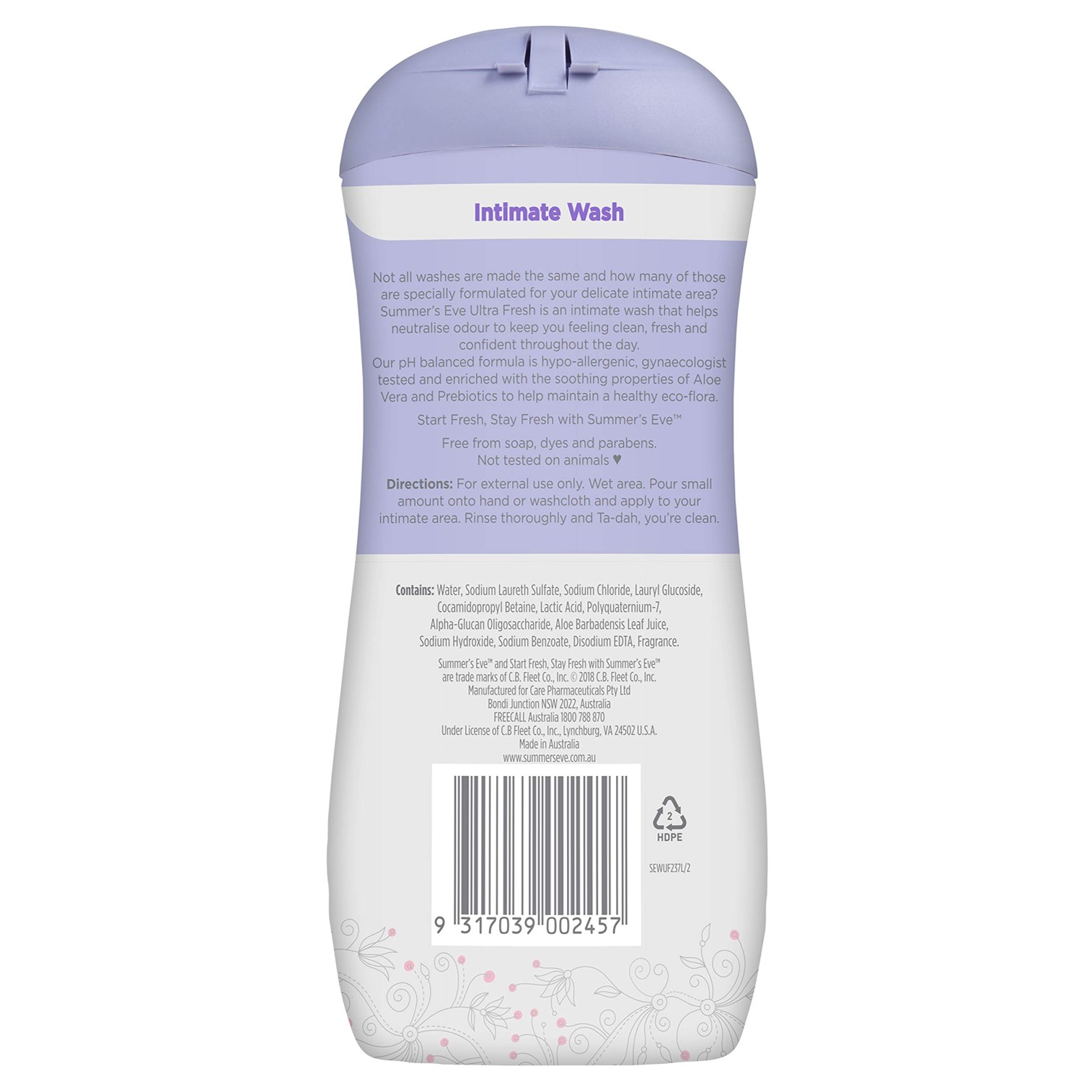 Summer's Eve Ultra Fresh Intimate Wash 237ml ผลิตภัณฑ์ทำความสะอาดจุดซ่อนเร้นสำหรับผู้หญิงสูตรอ่อนโยนสินค้านำเข้าจากออสเตรเลียพร้อมส่ง