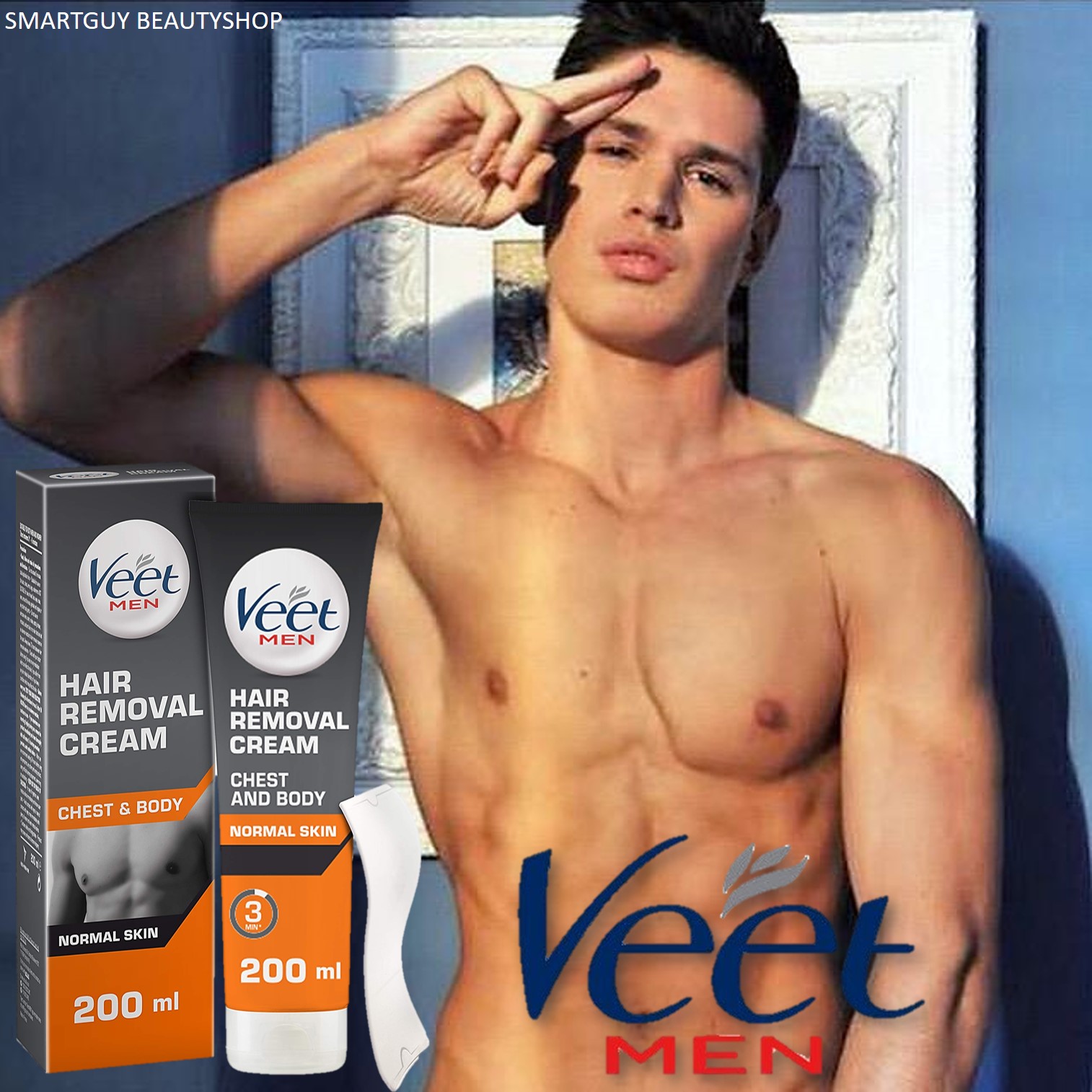 Veet Men Hair Removal Cream For Normal Skin 200ml ผลิตภัณฑ์กำจัดขนบริเวณร่างกายสำหรับผู้ชายสูตรเพื่อผิวปกติ