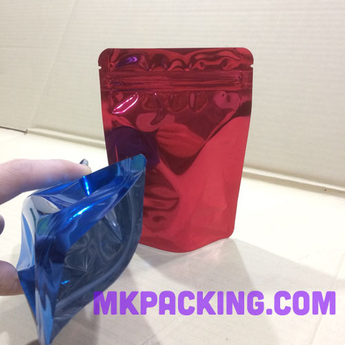 ถุงฟอยด์สีแดงเงา ทึบ 2 ด้าน ซิปล็อค ตั้งได้