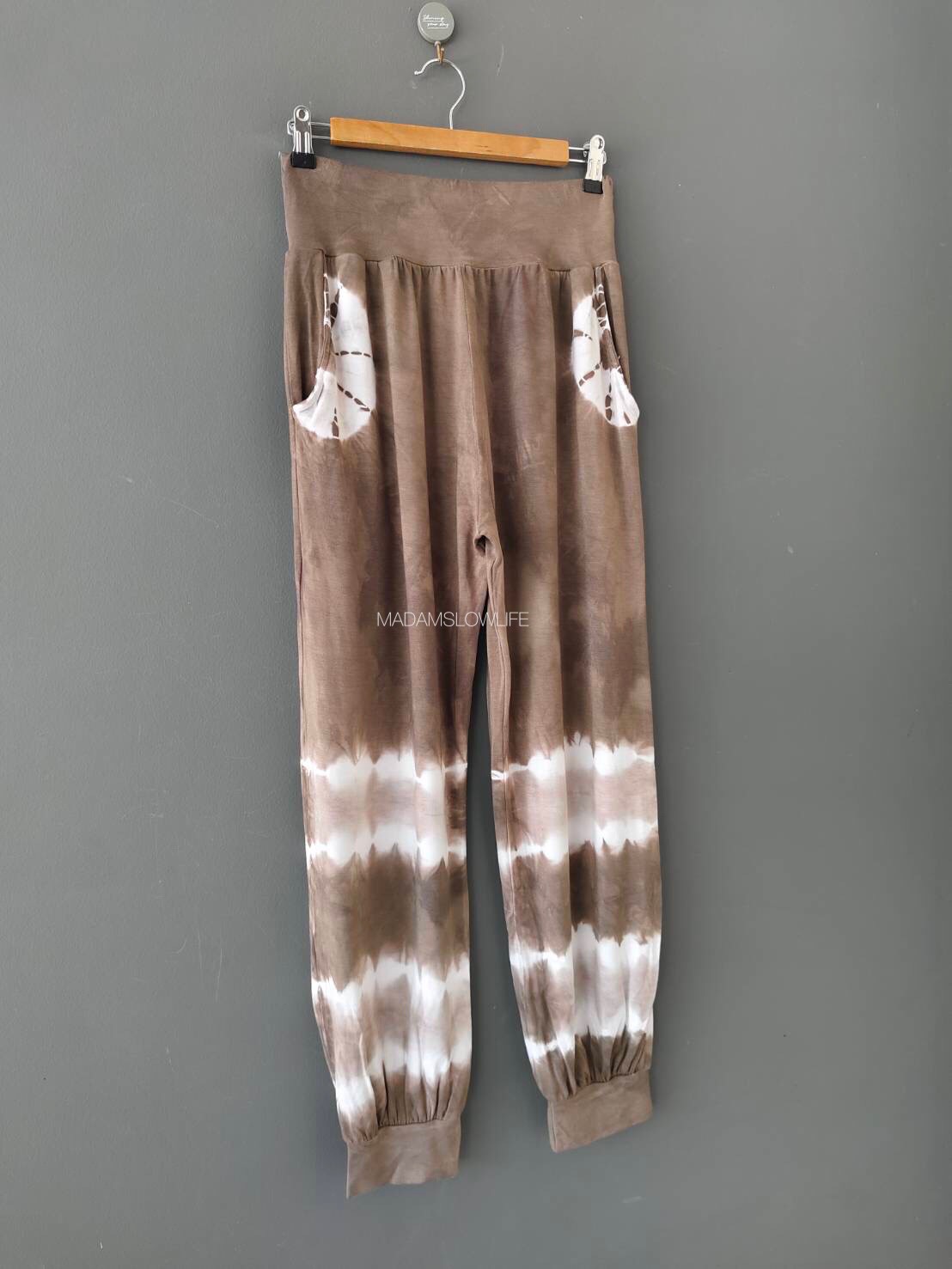 กางเกงขายาวจั้มขา มัดย้อมสีน้ำตาลปลอดสารพิษ Size: F