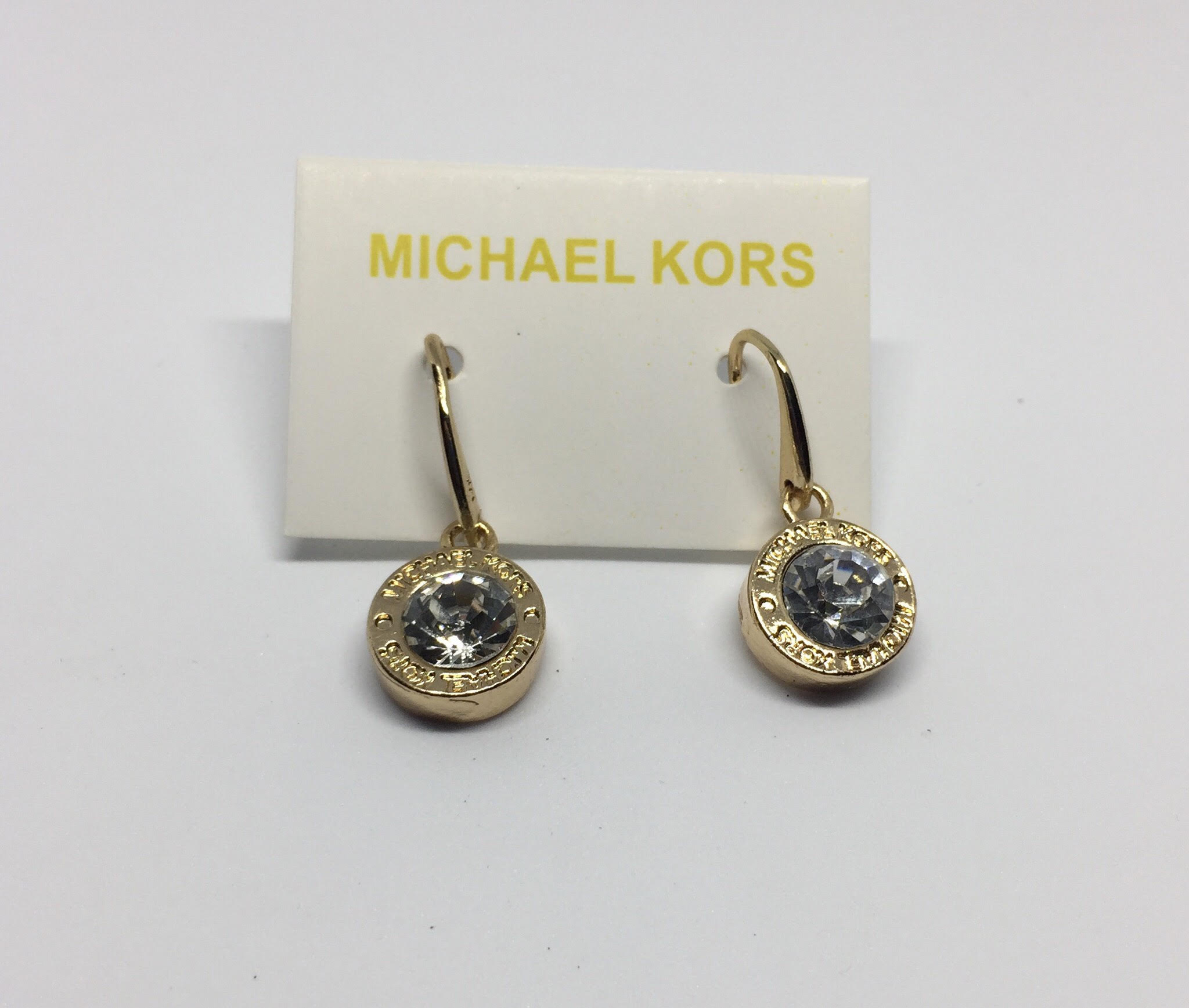 MK Brilliance Logo Drop Earrings-Gold