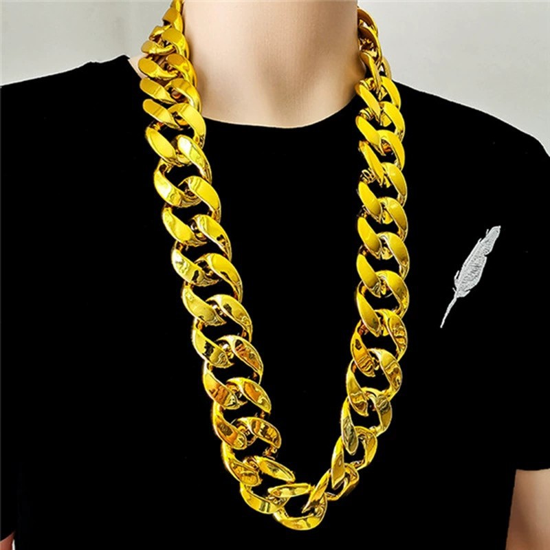 สร้อยคอทองคนรวย สร้อย thug life ทองฮิปฮอป Hip-hop แฟชั่น props เครื่องประดับ คอโซ่ทอง พร้อมส่ง fake necklace พร็อพ