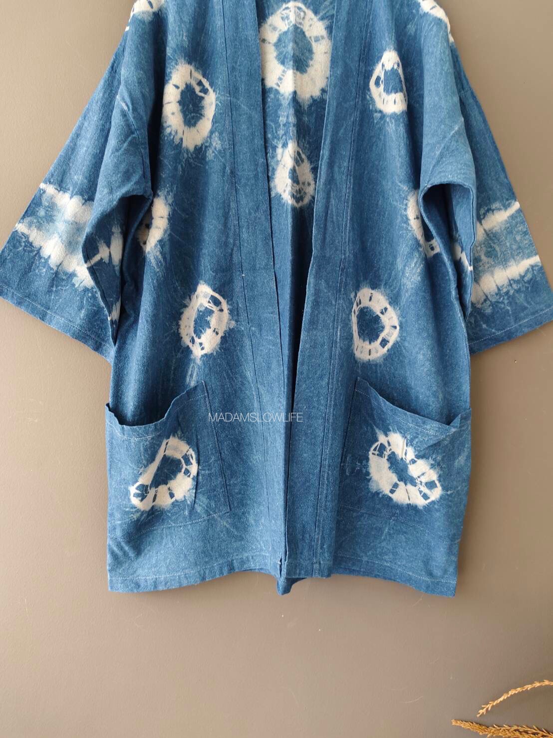 เสื้อคลุมตัวยาว เนื้อผ้าคอตตอนย้อมครามธรรมชาติ Size: F