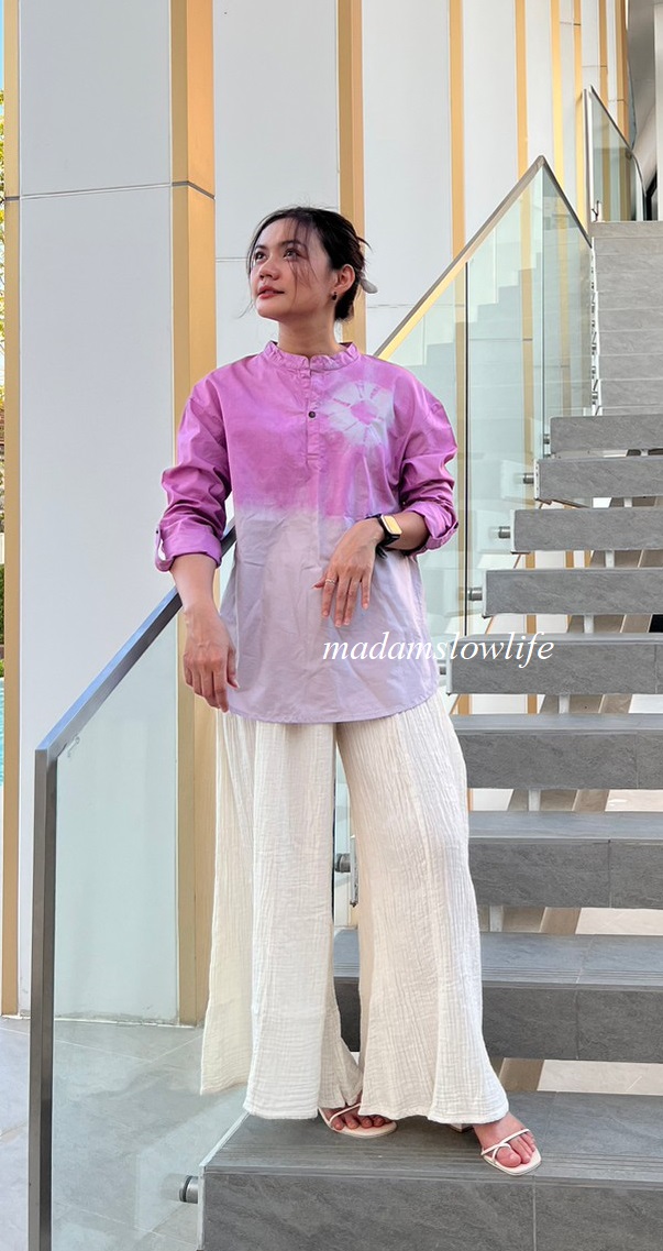 เสื้อเชิ้ต คอจีนแขนยาว แขนพับได้ เนื้อผ้าคอตตอน ซาทีน Cotton Satin ใส่สบาย