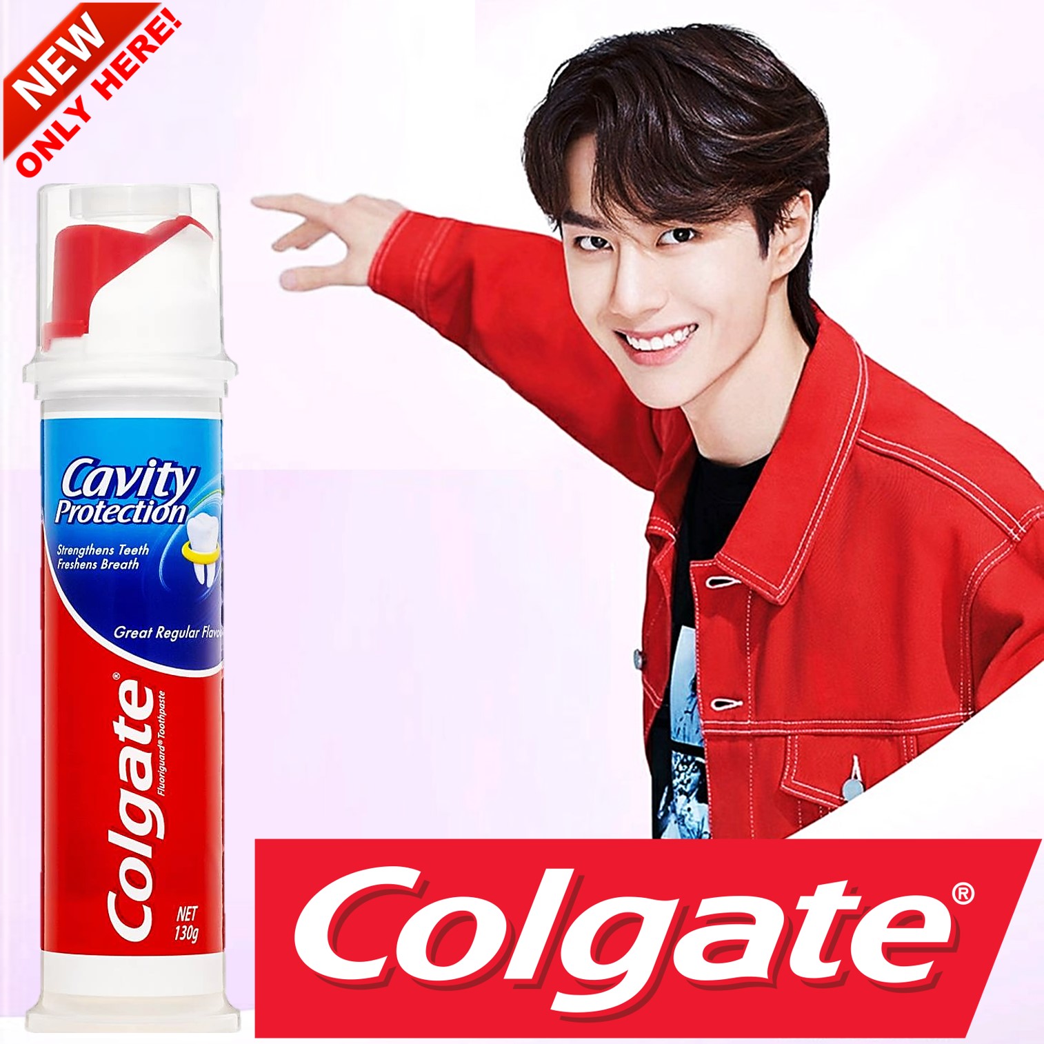 Colgate Cavity Protection Regular Pump Toothpaste 130g ยาสีฟันคอลเกตสูตรพิเศษในขวดดีไซน์ใหม่รูปแบบหัวปั๊ม สินค้านำเข้าจากต่างประเทศ