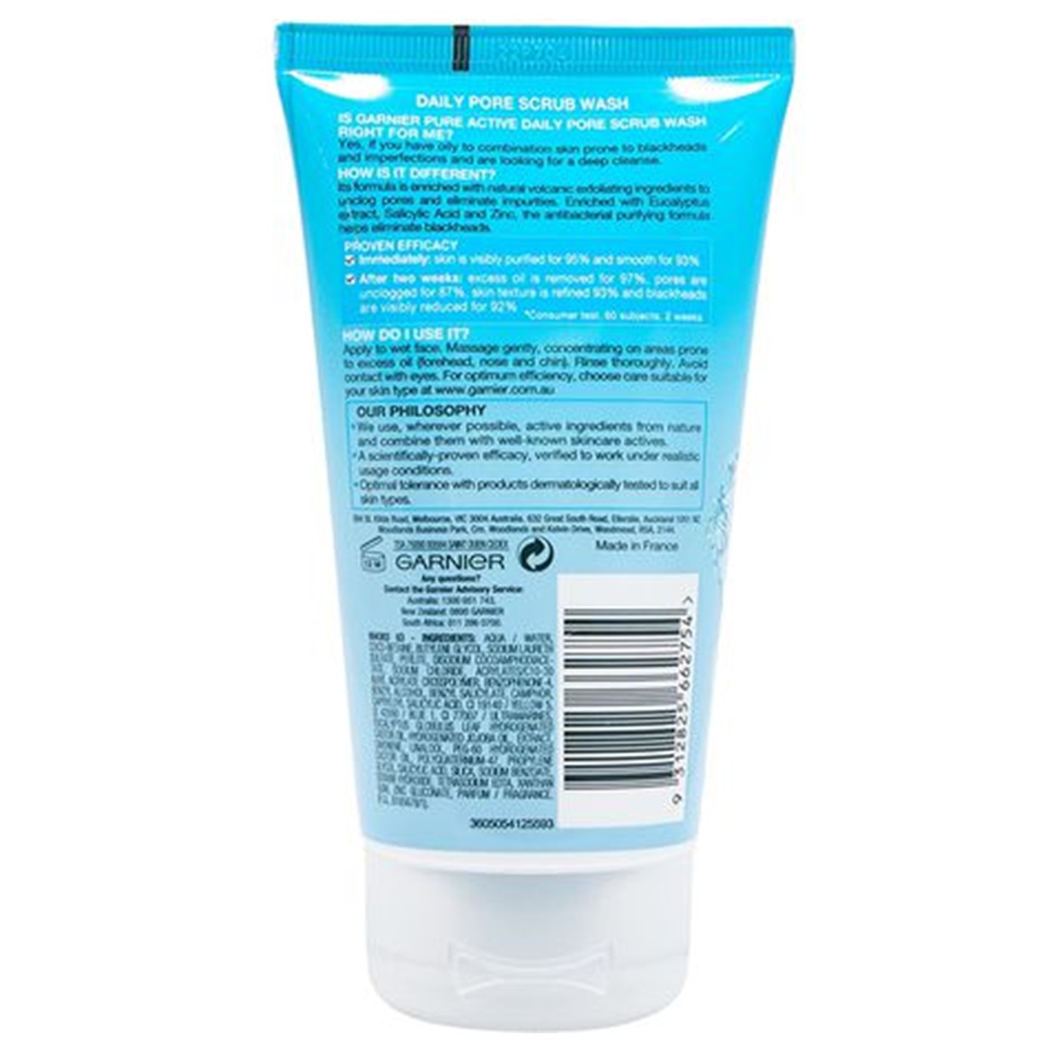 Garnier pure Active Daily pore scrub wash 150ml ผลิตภัณฑ์ทำความสะอาดผิวหน้ากระจ่างใสสูตรพิเศษสินค้านำเข้าจากออสเตรเลียของแท้พร้อมส่ง