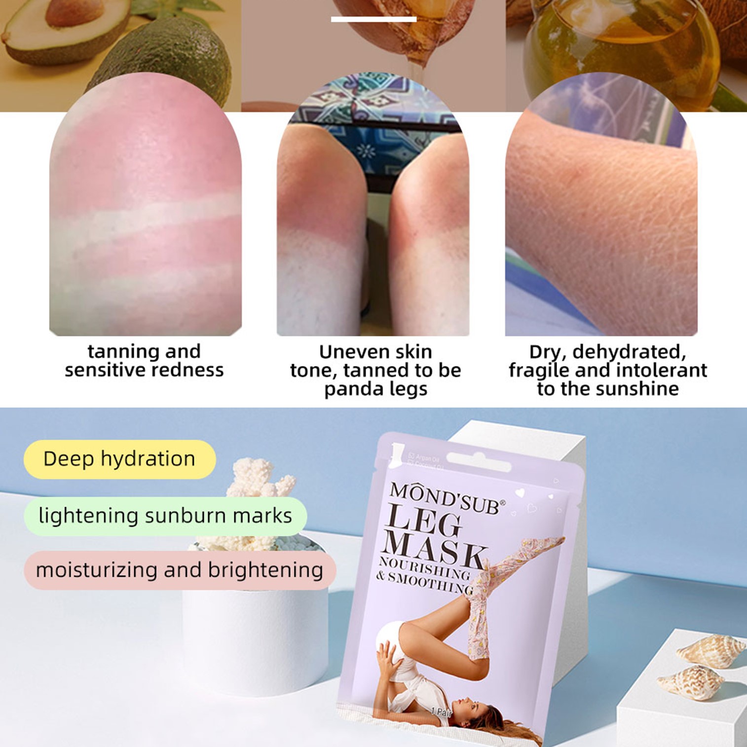 Mond’Sub Leg Mask Brighten&Moisturizing 3Pack ผลิตภัณฑ์มาส์คบำรุงผิวเนียนนุ่มกระจ่างใสสำหรับขาและเท้าสูตรพิเศษจากต่างประเทศของแท้พร้อมส่ง
