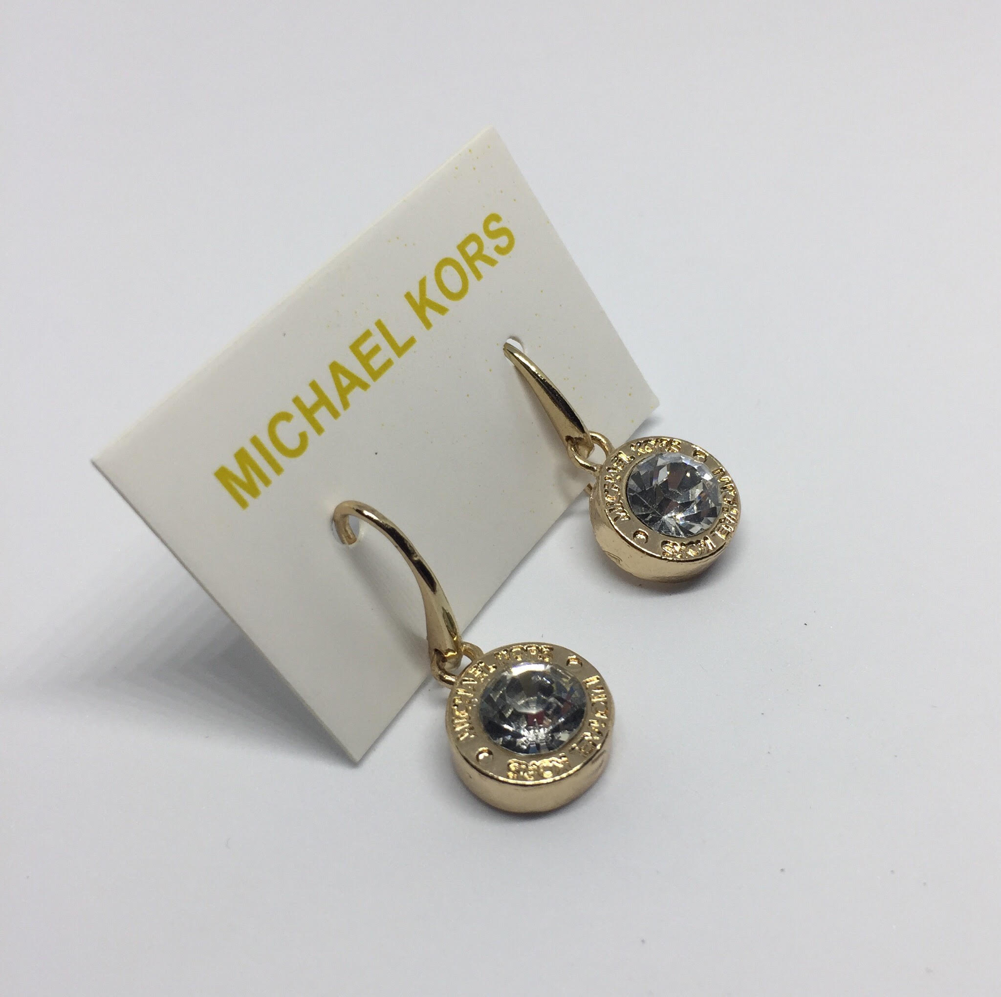 MK Brilliance Logo Drop Earrings-Gold