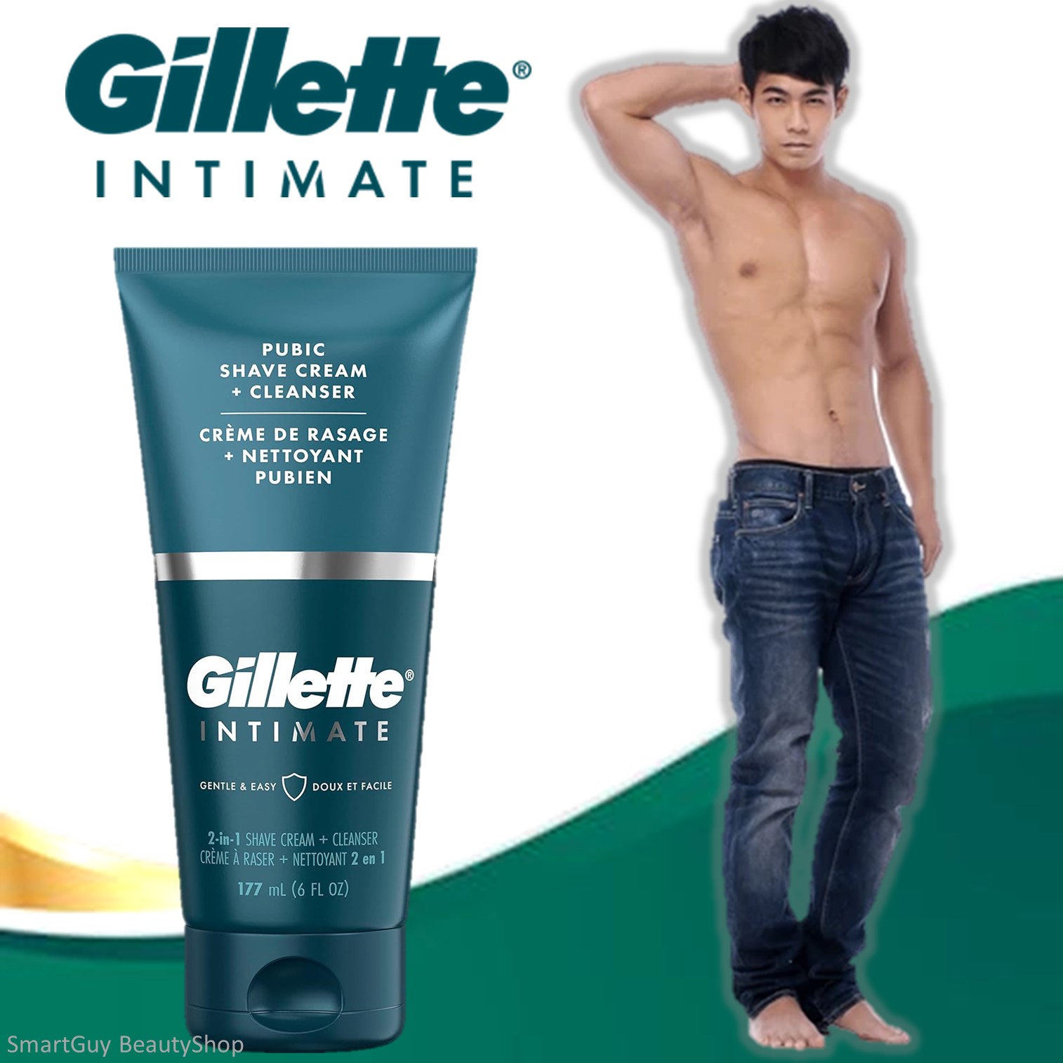 Gillette Intimate 2in1 Shave Cream+Cleanser 177ml ครีมโกนขนตามร่างกายสูตรอ่อนโยนสำหรับผิวบอบบางบริเวณจุดซ่อนเร้นสินค้านำเข้าจากออสเตรเลียของแท้พร้อมส่ง
