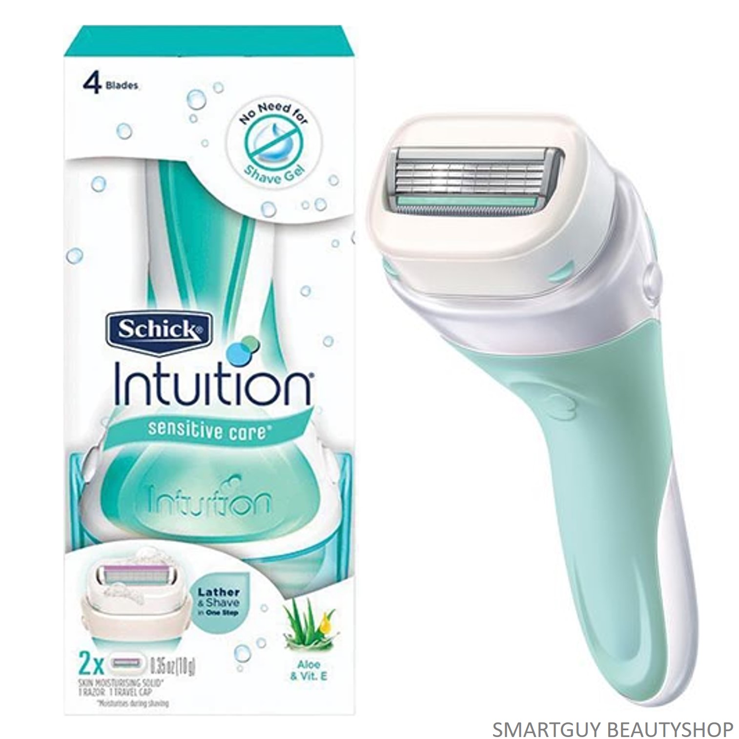 Schick Intuition Sensitive Care Razor with 1 Refill Cartridge and Shower Hanger ชุดมีดโกนกำจัดขนรุ่นพิเศษมาพร้อมก้อนสบู่และใบมีดรีฟิล