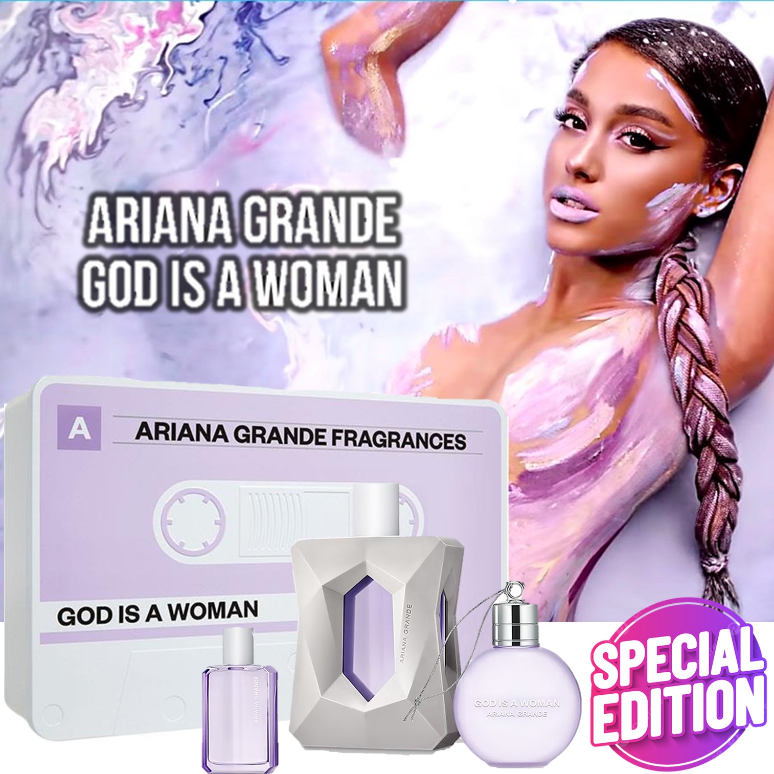 Ariana Grande God Is A Woman Eau De Parfum 100ml 3 Piece Set เซ็ตน้ำหอมสำหรับผู้หญิงในบ็อกซ์เซ็ตสุดพิเศษสินค้านำเข้ารับประกันลิขสิทธิ์แท้จากออสเตรเลียพร้อมส่ง
