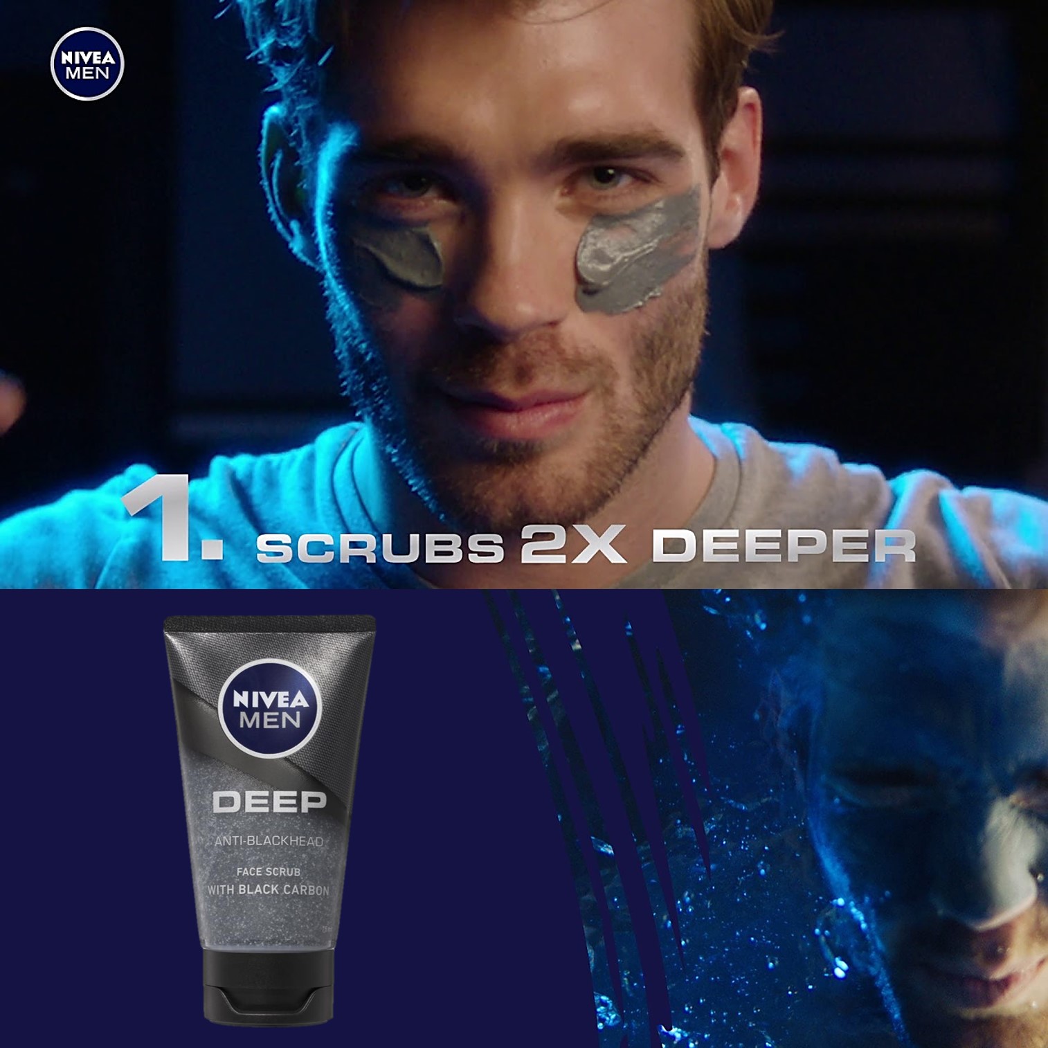 Nivea Men Deep Anti-blackhead Face Wash Scrub With Black Carbon 75ml สครับดีท็อกซ์ผิวหน้าสำหรับผู้ชายสูตรพิเศษจากต่างประเทศ