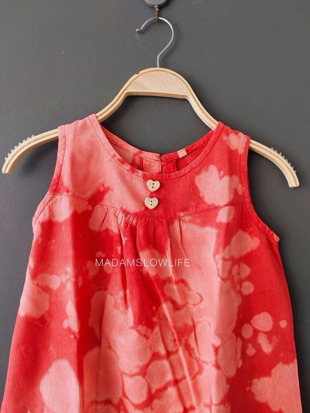 เดรสเด็กเนื้อผ้าคอตตอน 100% สีส้มแดงสดใส Size 110 120 130 140 150