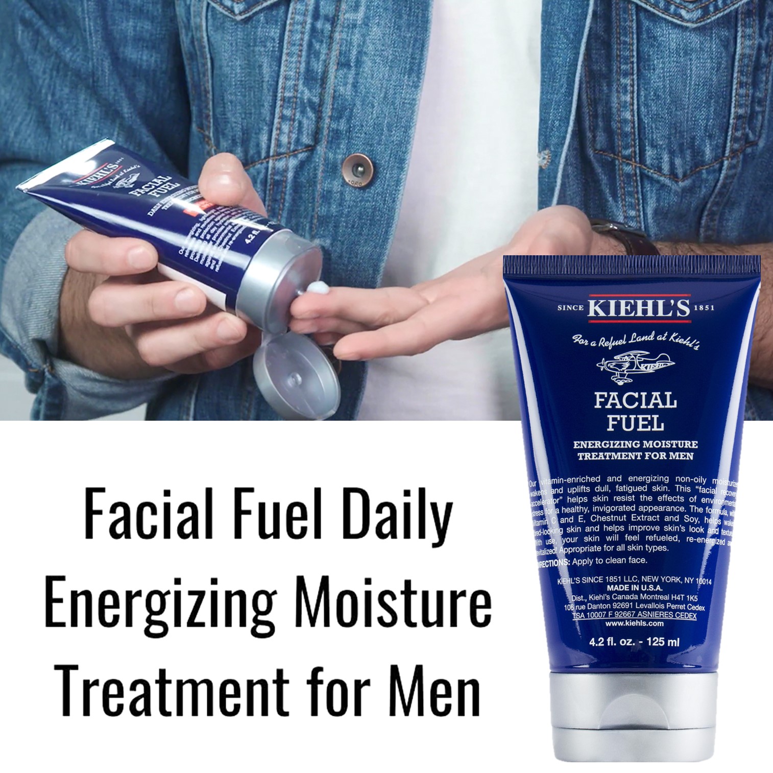 Kiehls Facial Fuel Energising Moisture Treatment For Men 125ml ครีมมอยซ์เจอร์ไรเซอร์บำรุงผิวหน้าสูตรพิเศษสำหรับผู้ชาย