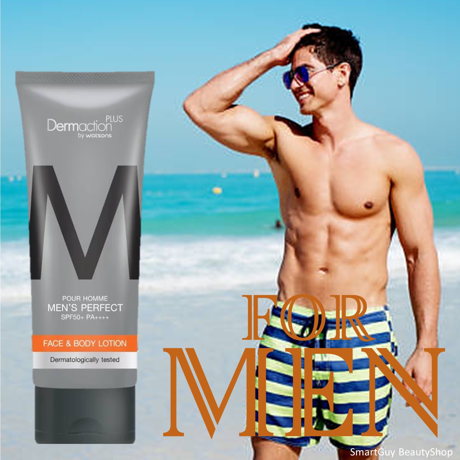 Dermaction Plus by Watsons Pour Homme Men’s Perfect SPF50+PA++++ Face&Body Lotion 100ml โลชั่นกันแดดผิวหน้าผิวกายเนื้อบางเบาสูตรพิเศษสำหรับผู้ชายของแท้พร้อมส่ง