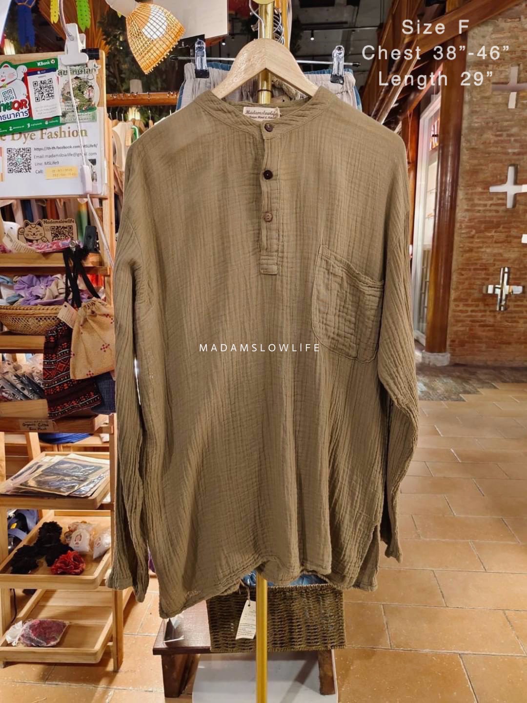 เสื้อแขนยาวคอจีน Size F เนื้อผ้าคอตตอนสาลูพรีเมียม มี 4 สี