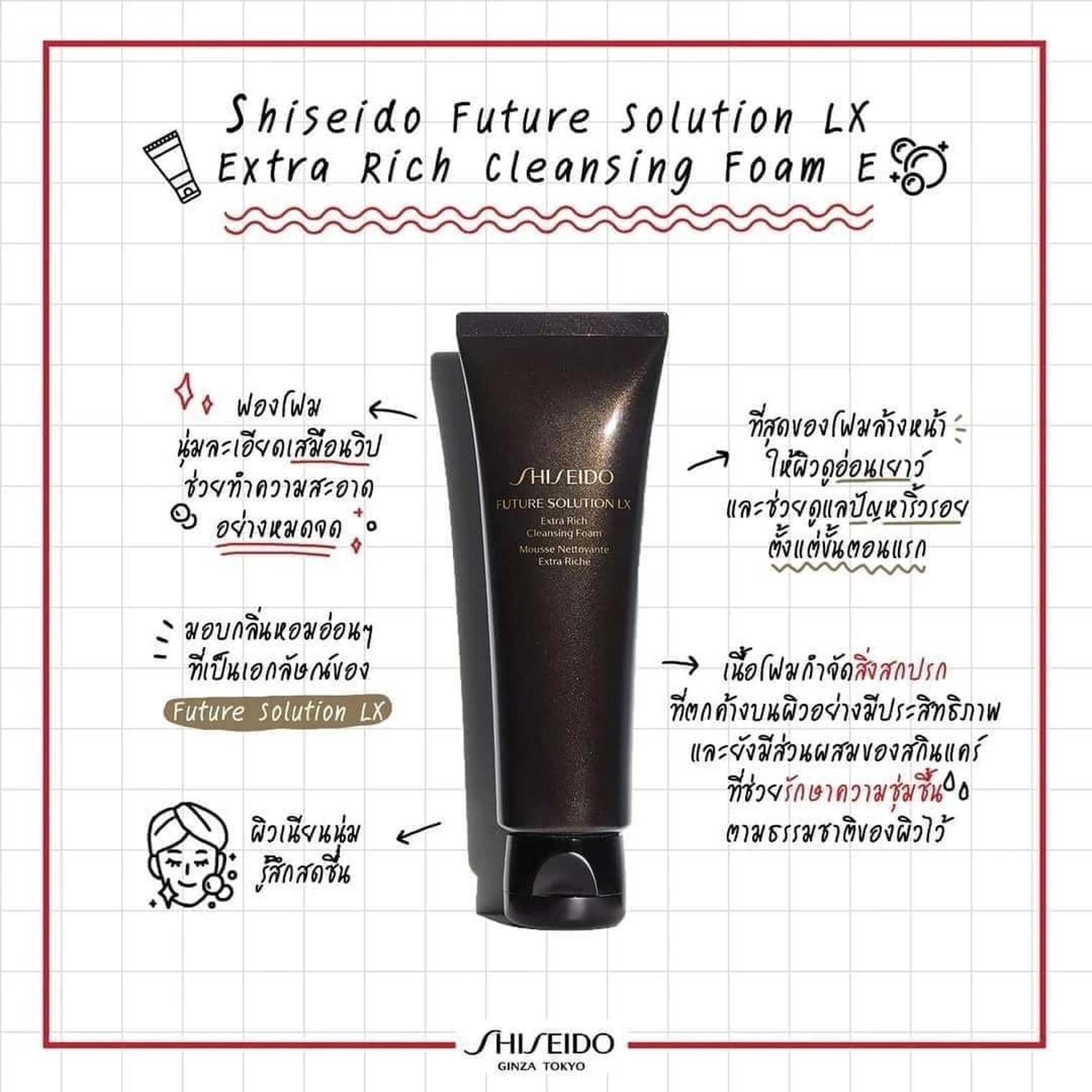 Shiseido FUTURE SOLUTION LX Extra Rich Cleansing Foam E 125ml คลีนเซอร์ทำความสะอาดผิวหน้าสูตรพิเศษเพื่อผิวหน้าสะอาดล้ำลึกพร้อมการบำรุงจากญี่ปุ่น