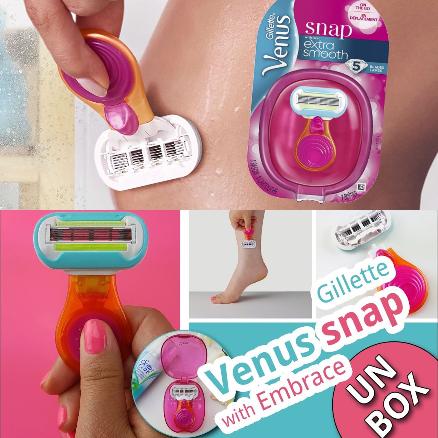 Gillette Venus Snap With Extra Smooth ชุดอุปกรณ์กำจัดขนสำหรับผู้หญิงรุ่นพิเศษพร้อมตลับเก็บสำหรับพกพาเพื่อผิวอ่อนโยนแพ้ง่าย