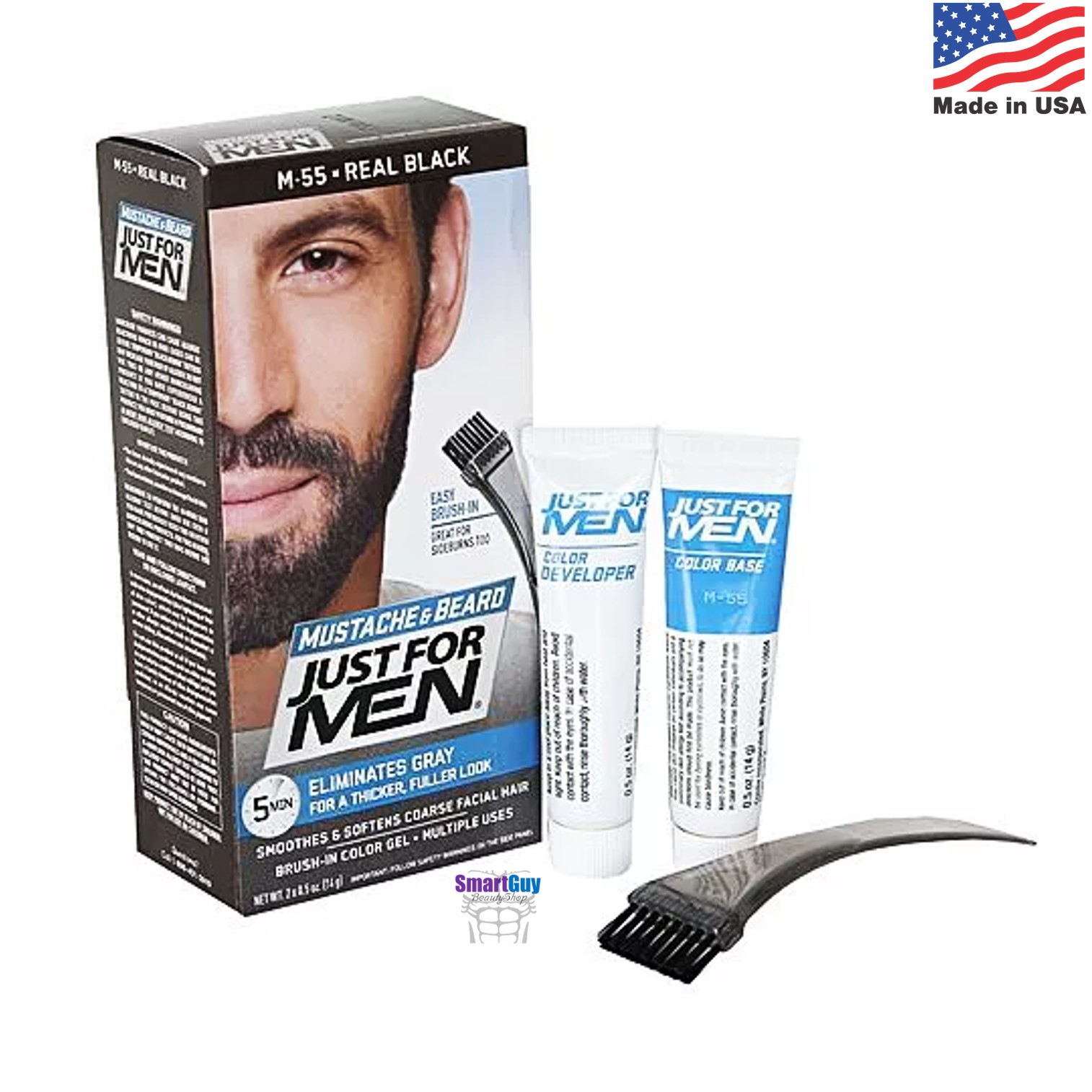 Just For Men Moustache & Beard M55 Real Black 14g. ครีมเปลี่ยนสีหนวดเคราคิ้วสำหรับผู้ชาย สินค้านำเข้าจากสหรัฐอเมริกา สีดำธรรมชาติ