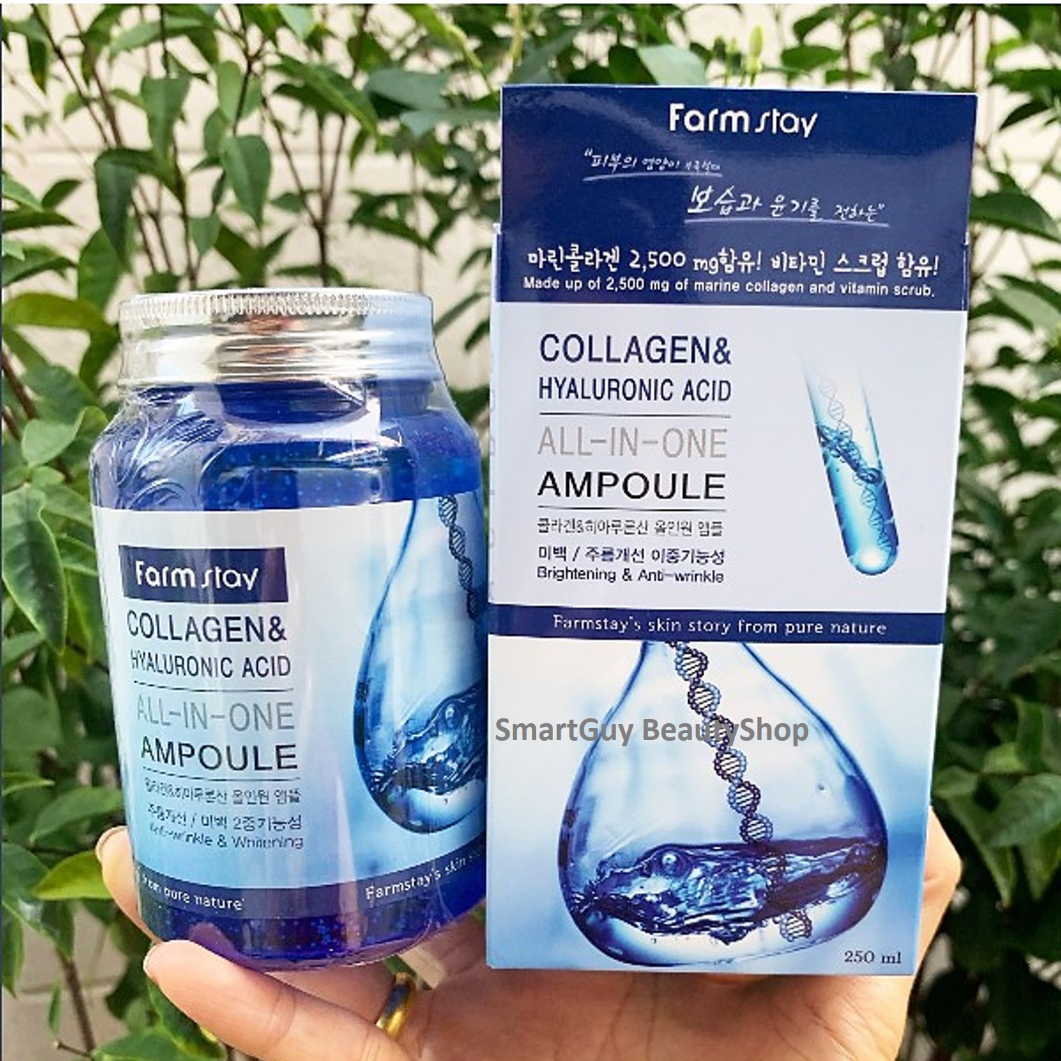 ครีมเจลคอลลาเจนเพิ่มความชุ่มชื่นลดริ้วรอยยกกระชับผิวหน้าสูตรเข้มข้นจากเกาหลีของแท้ Farm Stay Collagen & Hyaluronic Acid All In One Ampoule Anti Wrinkle & Whitening 250ml.