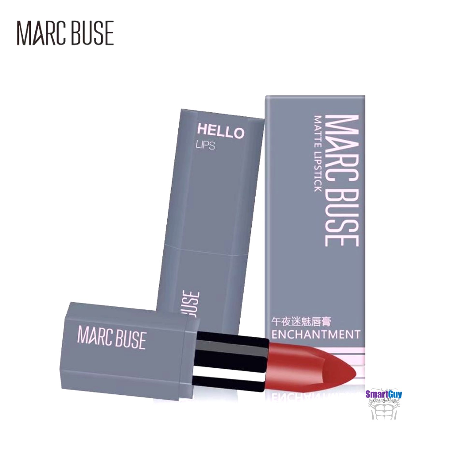 ลิปเนื้อแมทสำหรับผู้ชายสีแดงระเรื่อเป็นธรรมชาติในแบบเกาหลี MARC BUSE Matte Lipstick Enchantment 4g.