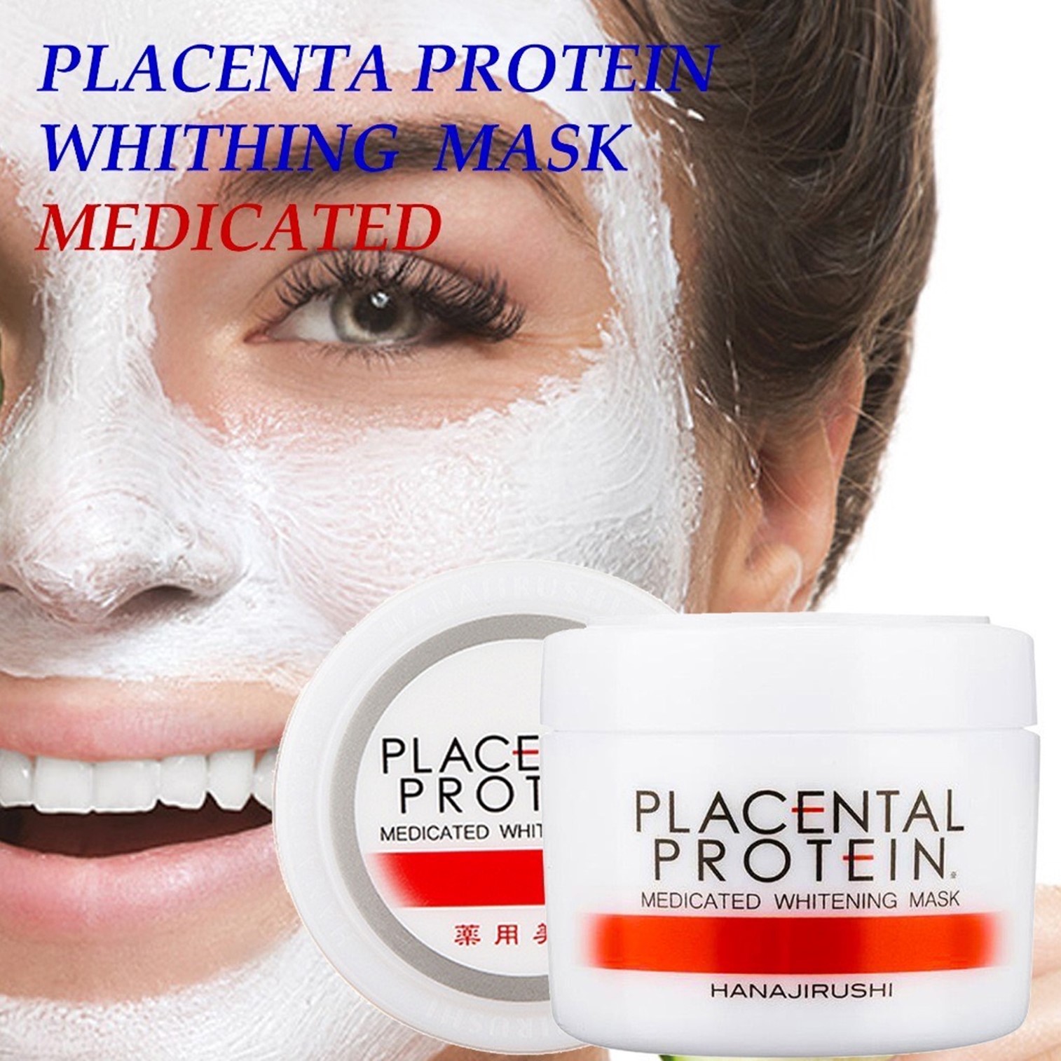 HANAJIRUSHI Placental Protein Medicated Whitening Mask 160g ครีมมาส์คหน้าสูตรพิเศษลดสิวริ้วรอยผิวหน้าแลดูกระจ่างใสอ่อนกว่าวัยสินค้านำเข้าจากญี่ปุ่นของแท้พร้อมส่ง
