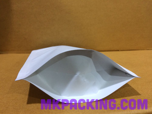 ถุงกระดาษคราฟท์ขาวไม่เคลือบ ทึบ ด้านในฟอยล์ ซิปล็อค ตั้งได้ ขนาด 9x14+3 ซม.