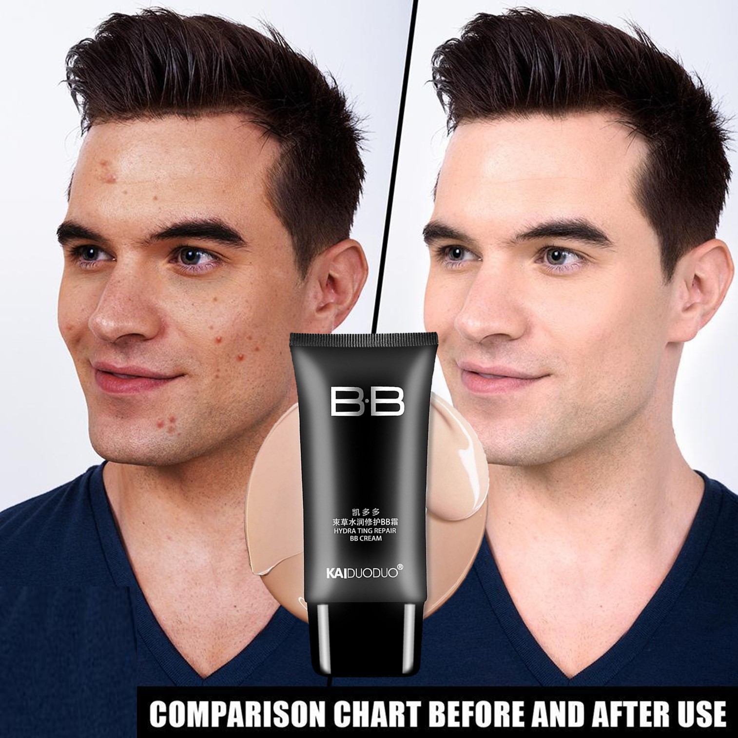 KAIDUODUO Hydrating Makeover BB Cream For Men 45g บีบีครีมเนื้อบางเบาสำหรับผิวหน้าผู้ชายสูตรพิเศษสินค้านำเข้าจากต่างประเทศพร้อมส่ง