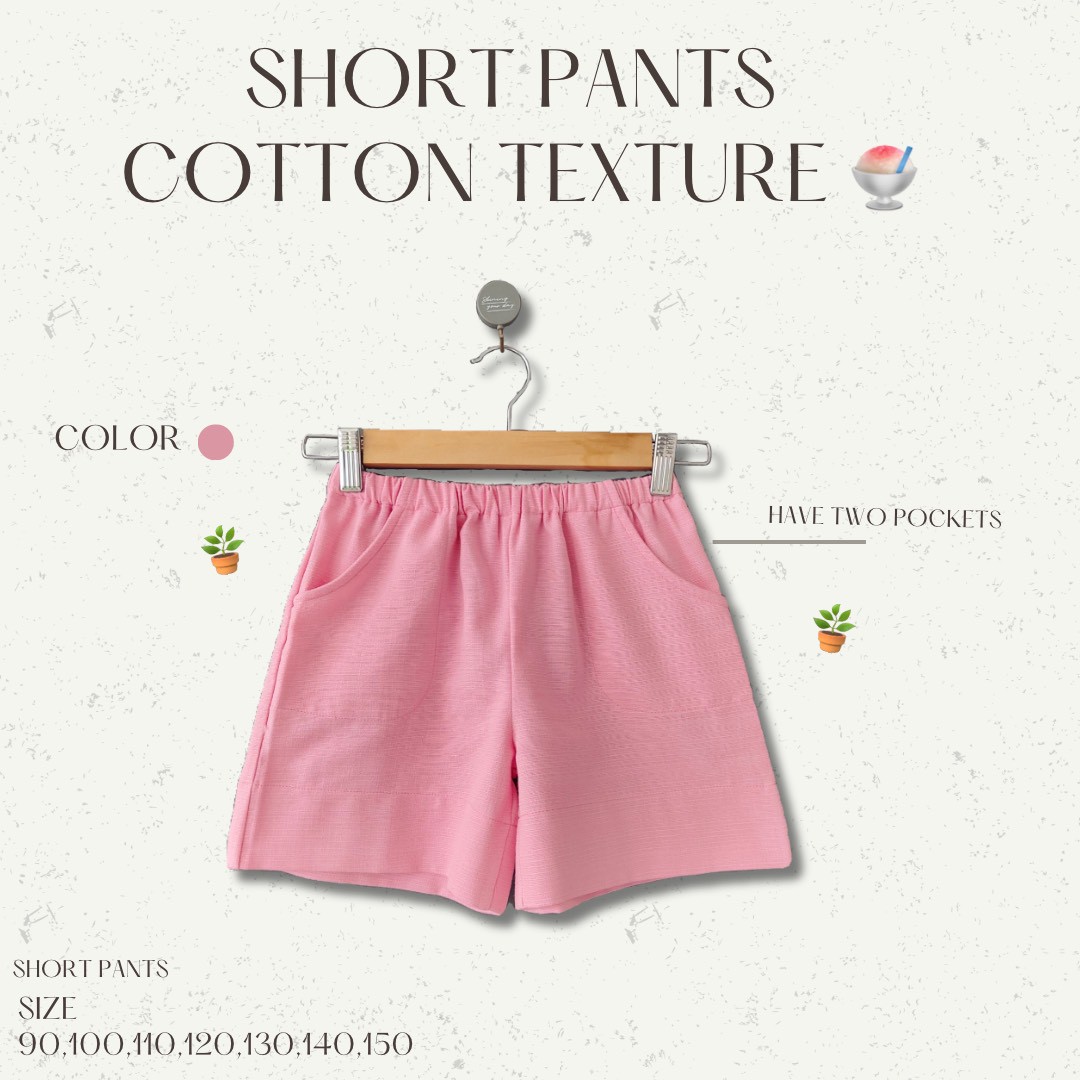 กางเกงขาสั้นเด็ก สีชมพูปลอดสารพิษ Size: 90 100 110 120 130 140