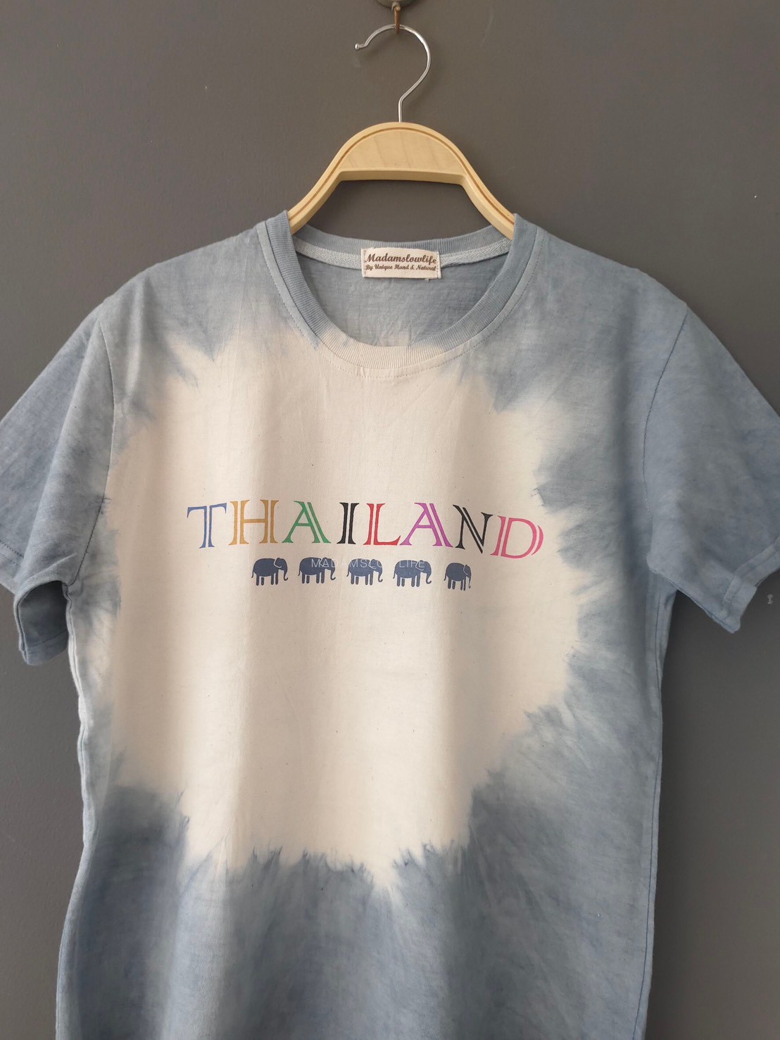 เสื้อยืดผู้ใหญ่พิมพ์ลายช้างThailand มัดย้อมเทา Size : XS S M L XL 2XL 3XL