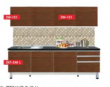 ชุดครัวสำเร็จรูป พร้อมตู้ลอยติดผนัง / Zebrano ขนาด 240 ซม.